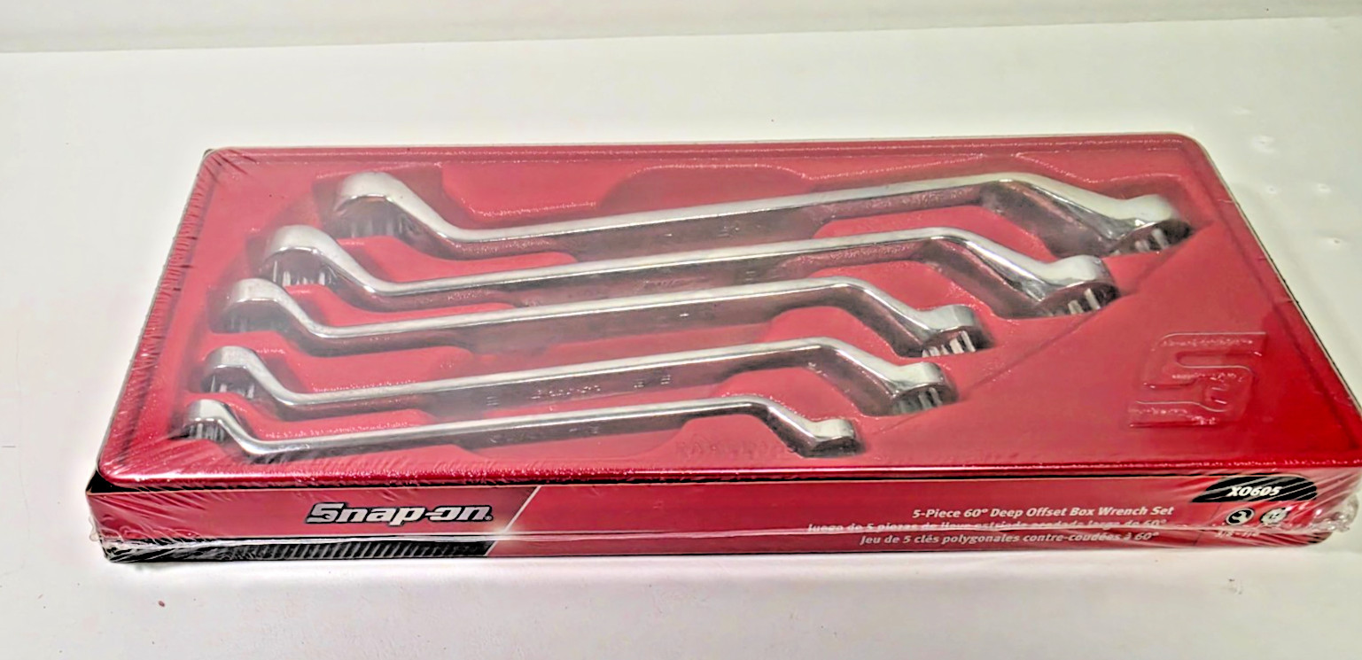 Snap-On XO605 5 Piece 12-Point SAE 60° Deep Offset Box Wrench Set 3/8″-7/8″ NEW!