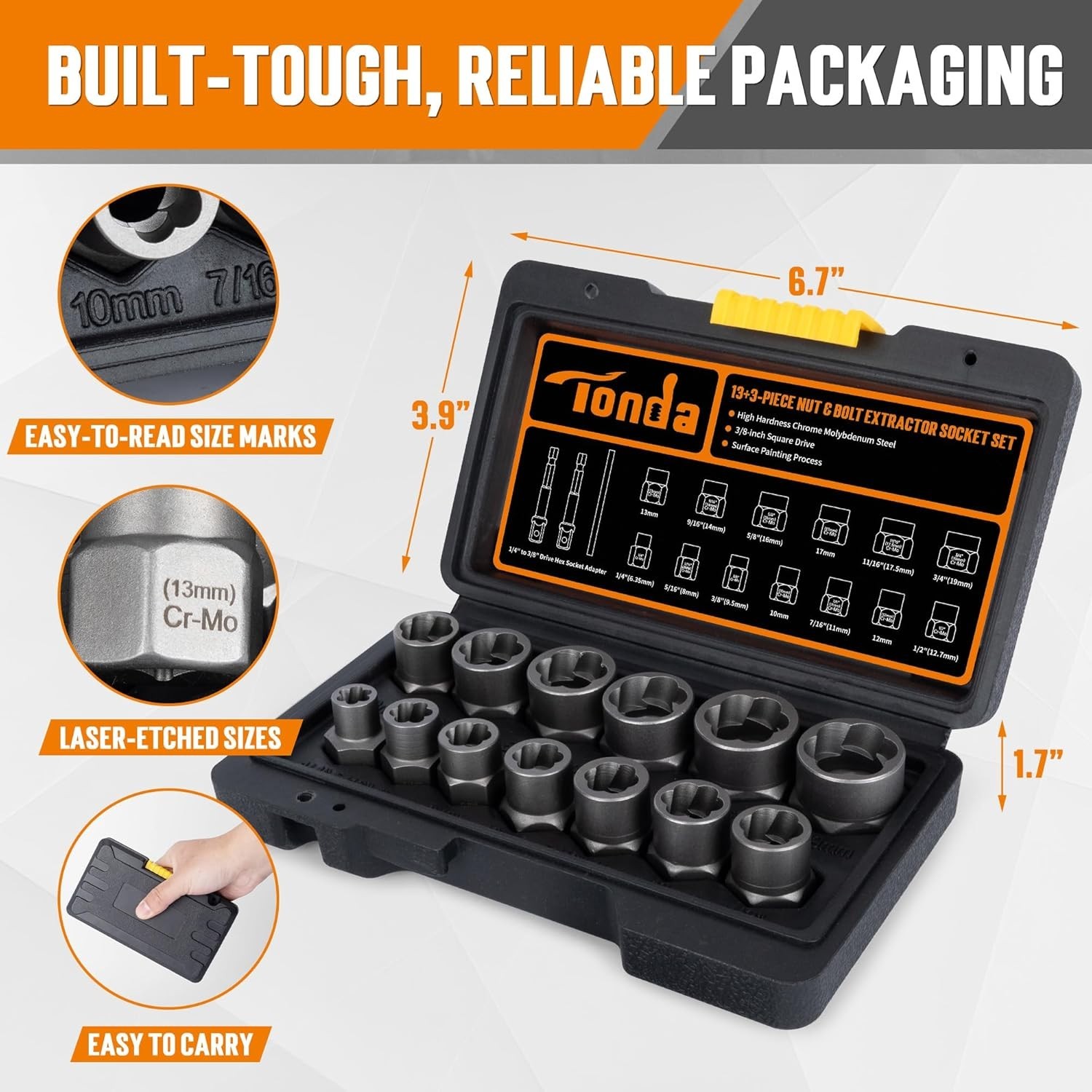 Bolt Extractor Kit, 16-Piece Stripped Bolt Remover Socket Set with 3/8″ Drive…