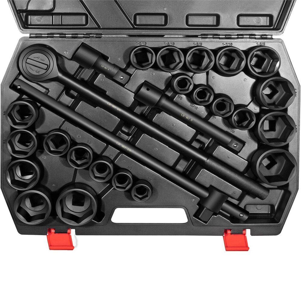 02499A 3/4″ Drive Impact Socket Tool 27pcs SAE 7/8″ to 2″ and Metric 22 to 50 mm