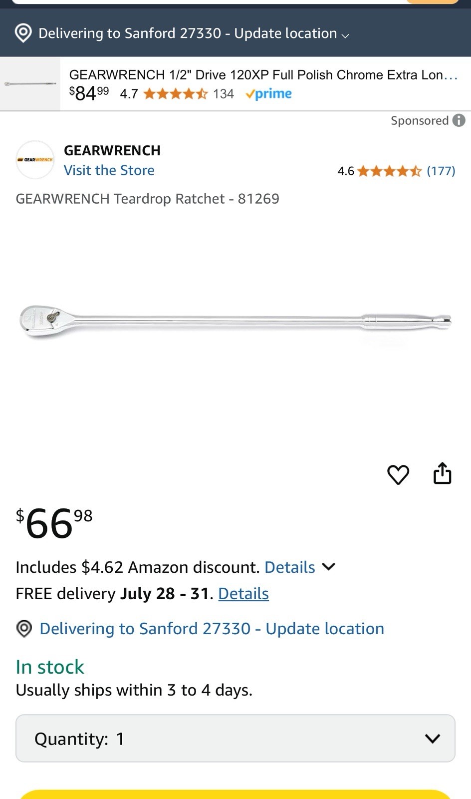 NEW GEARWRENCH 3/8″ DRIVE 120XP EXTRA LONG 18″ HANDLE RATCHET 81269