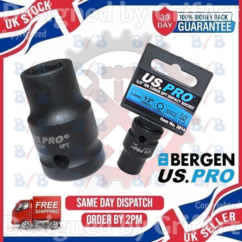 US PRO 12MM IMPACT SOCKET 1/2″ DRIVE 6PT SINGLE HEX CR-V STUBBY WRENCH SHORT
