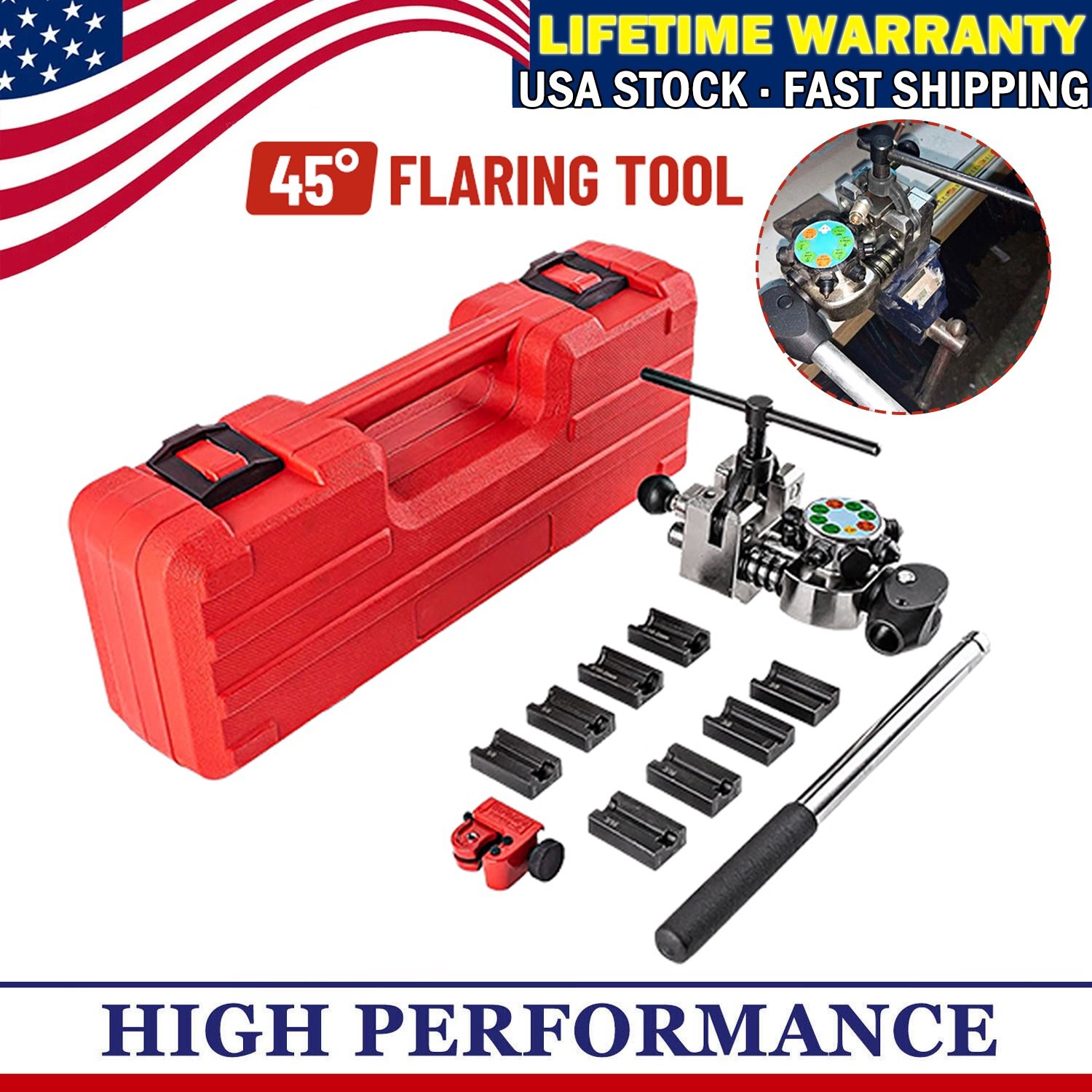 Professional Brake Line Flaring Tool 45 Degree Set-Single, Bubble, Double Flares