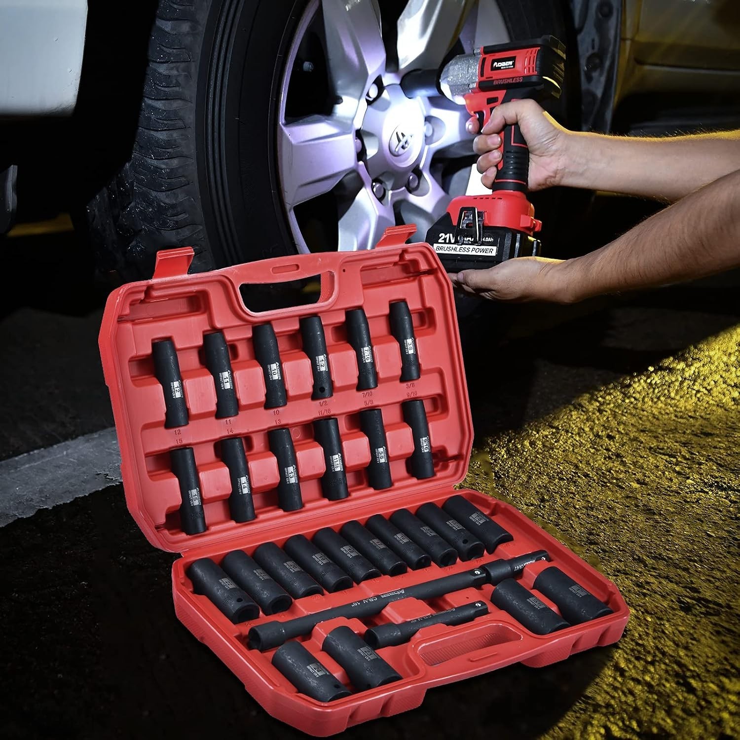 29-Piece 1/2″ Drive Impact Socket Set, SAE/Metric, 6-Point