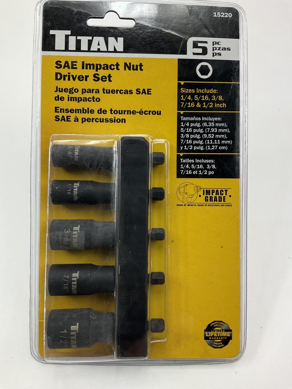 Titan 15220 SAE Impact Grade Nutsetter Set (5 Pieces) Nut Driver 1/4″-1/2″ Size