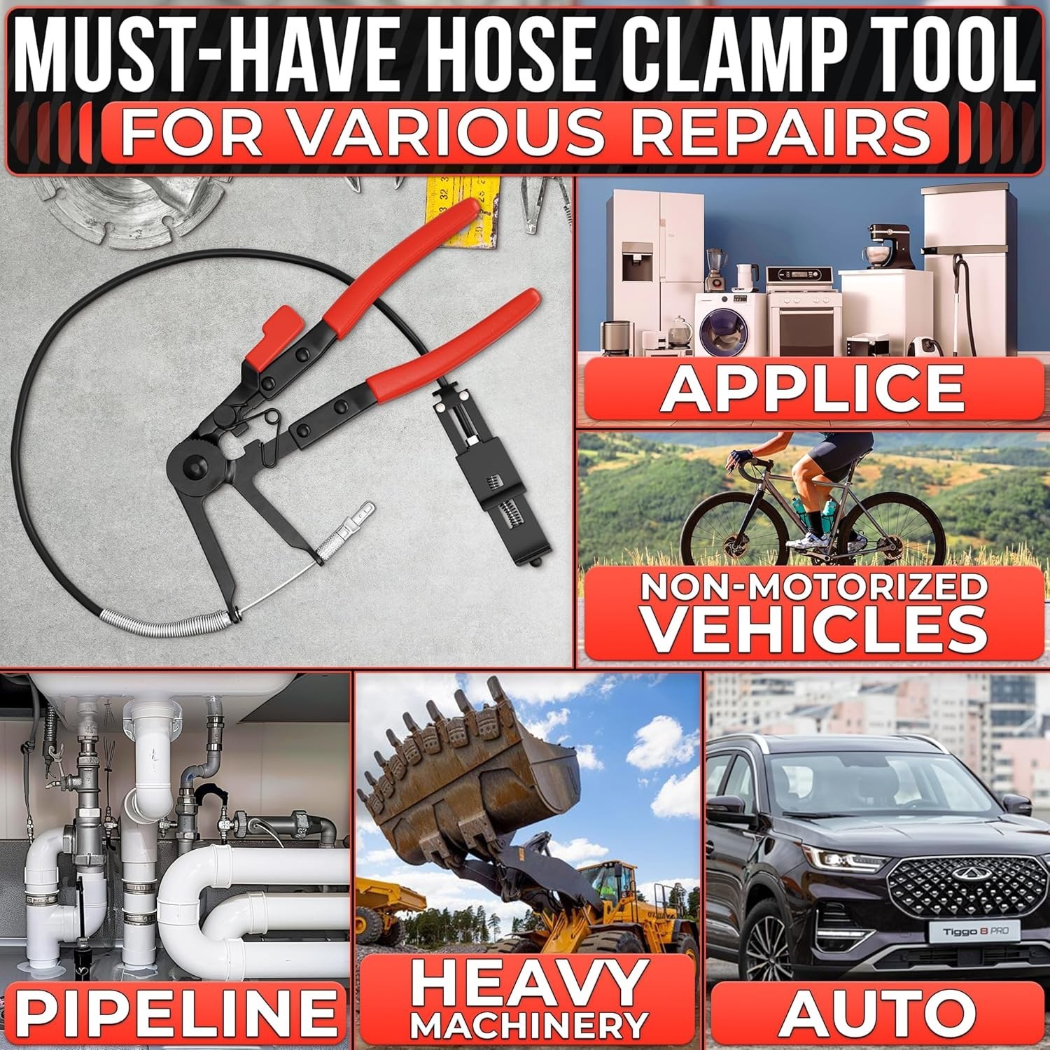 Durable Radiator Hose Clamp Pliers with Ratchet Lock for Easy One-Handed Use