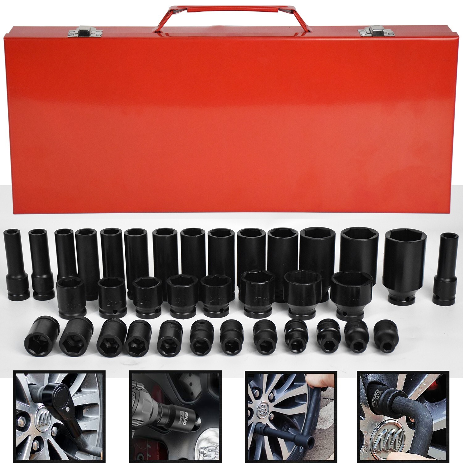 35pcs 1/2″ Drive Deep Impact Socket Set Axle Hub Nut 6-Point Metric CR-V 8-32mm