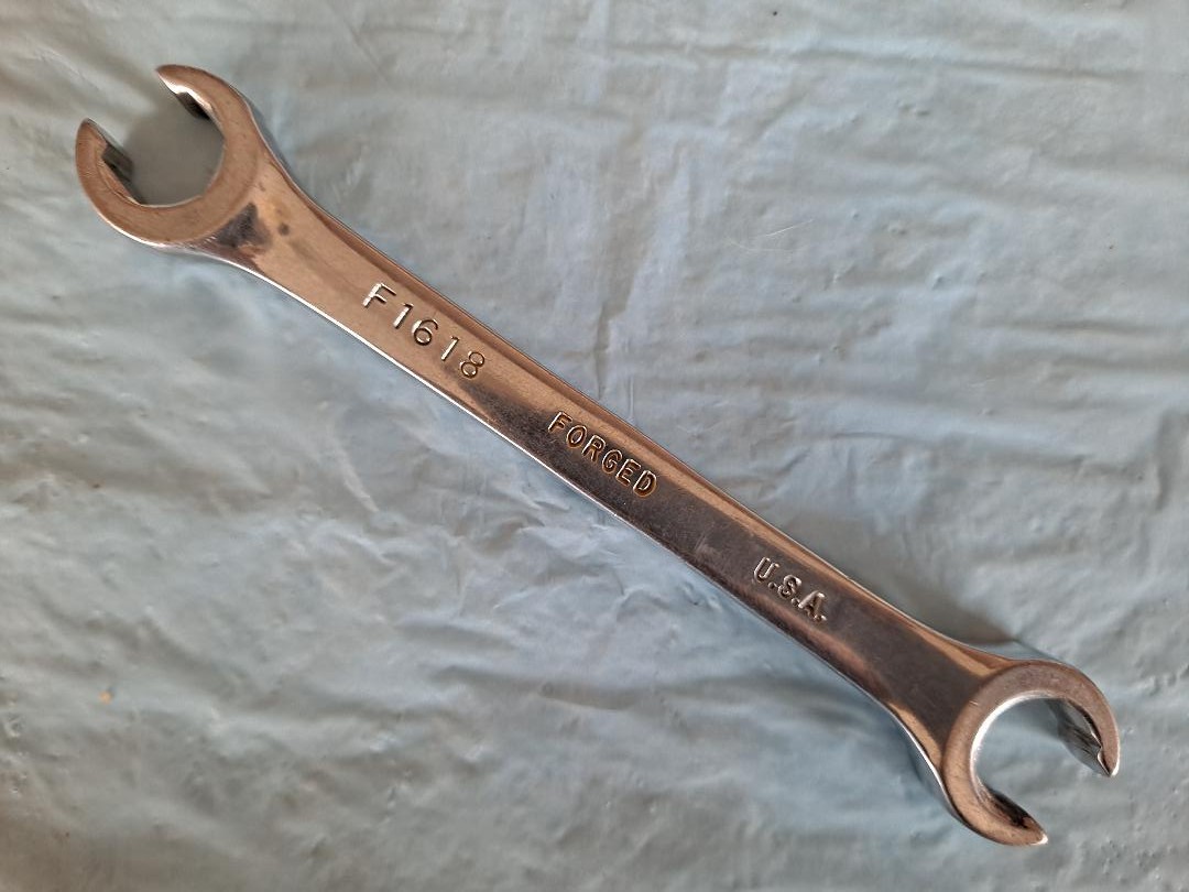 Vintage S-K F1618, Double Open-End Flare-Nut Wrench, 1/2 x 9/16, Made in USA