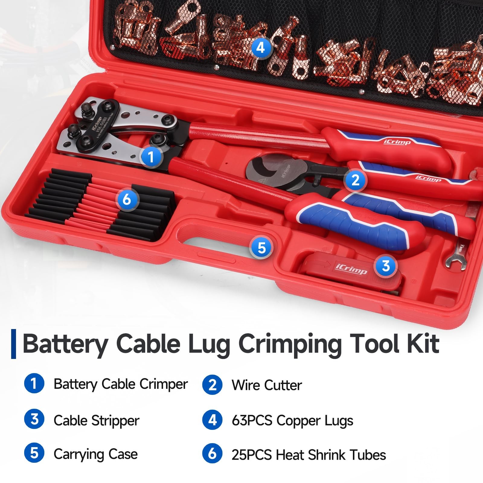 88Piece Cable Lug Crimping Tool Kit AWG 8-1/0 Wire Cutter Stripper Black Silver