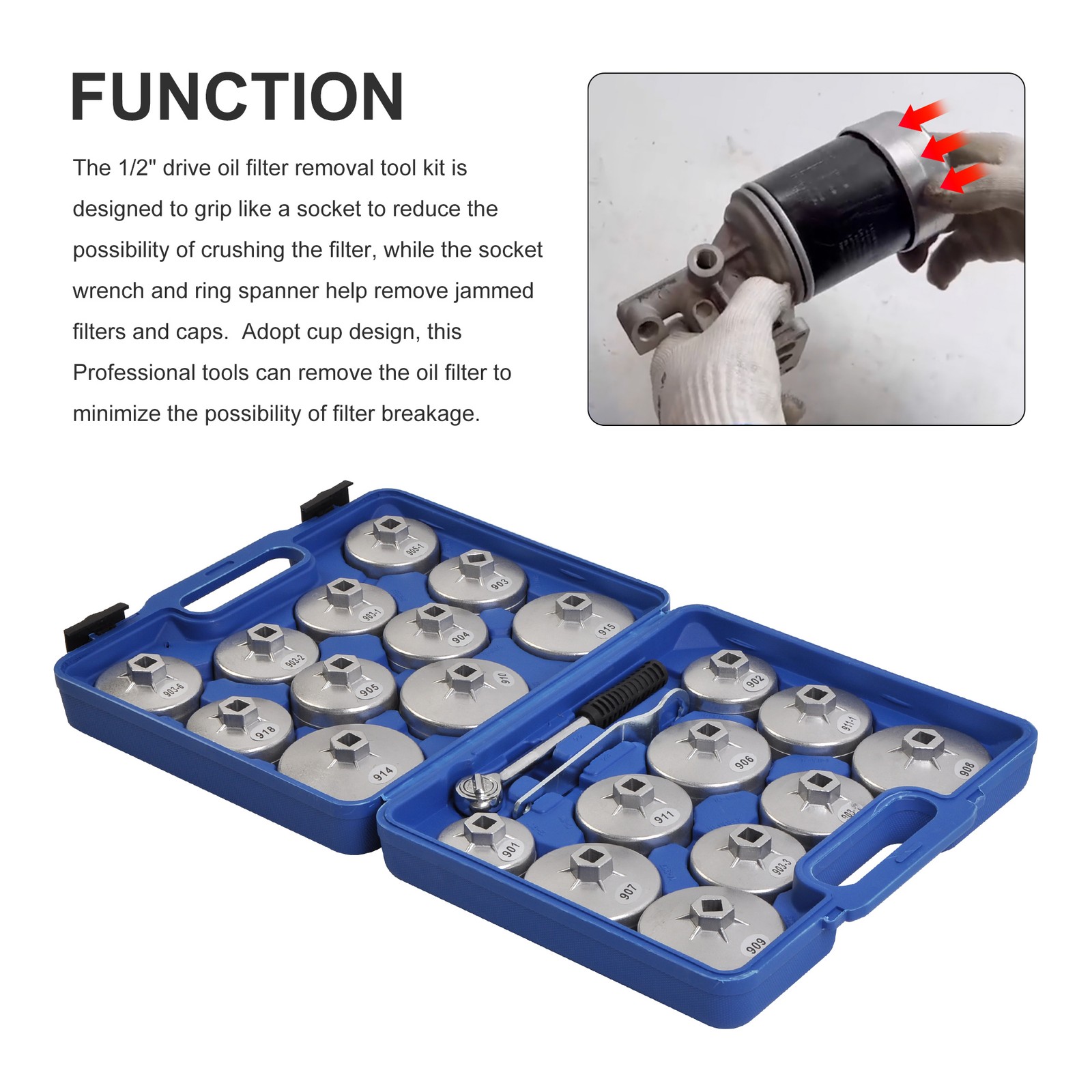 23PC Aluminum Alloy Cup Type Oil Filter Cap Wrench Set Socket Removel US SHIP