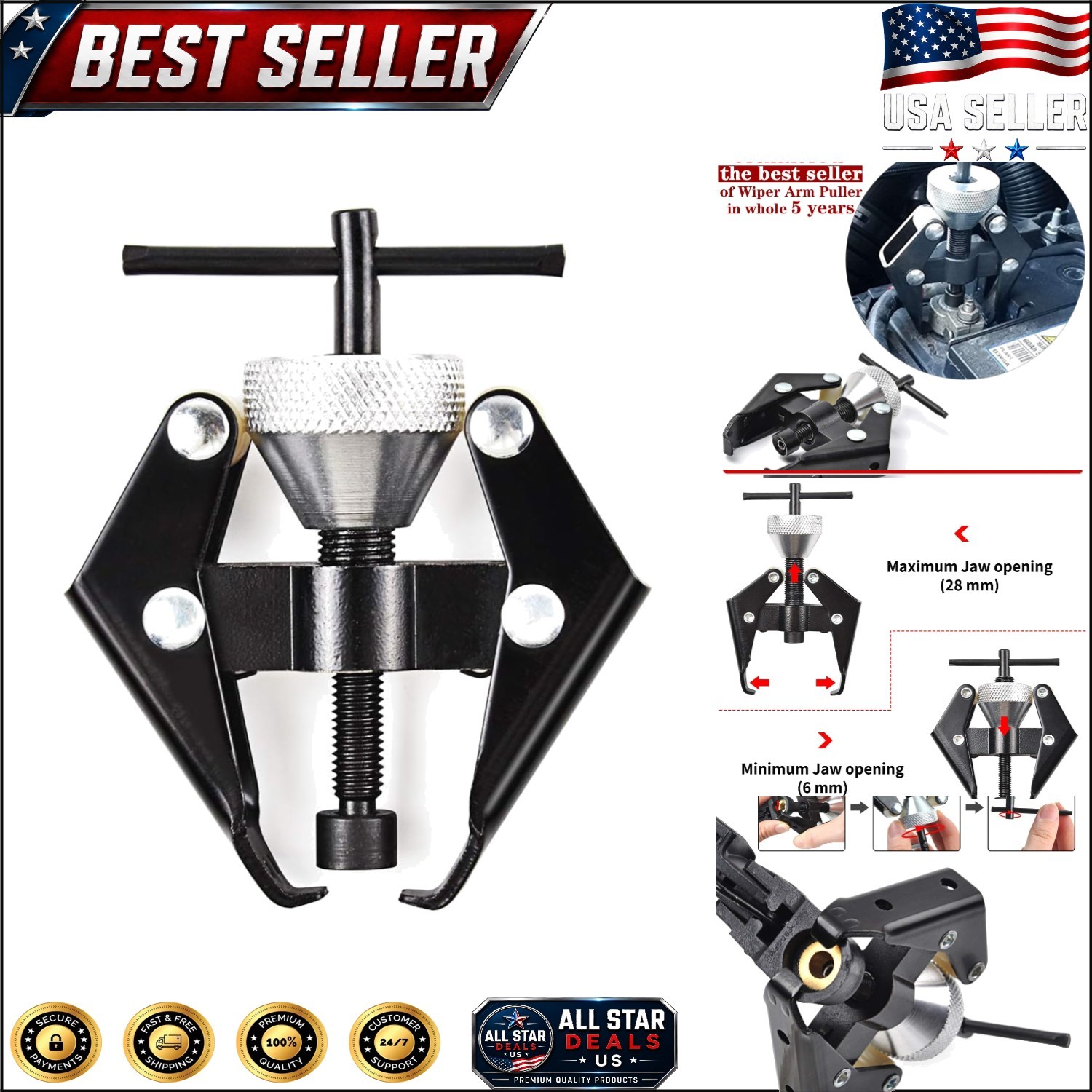 Compact Battery Terminal & Wiper Arm Tool with Metallic Finish – Easy Grip Cone