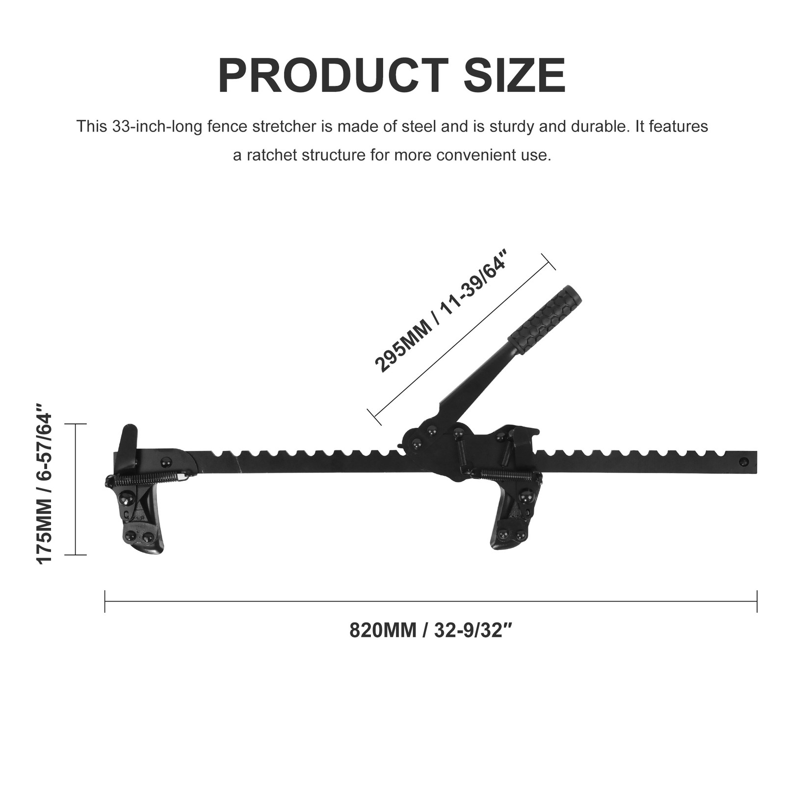 33″ Steel Fence Barb Wire Stretcher Tool – Fence Stretcher All-Purpose Splicer