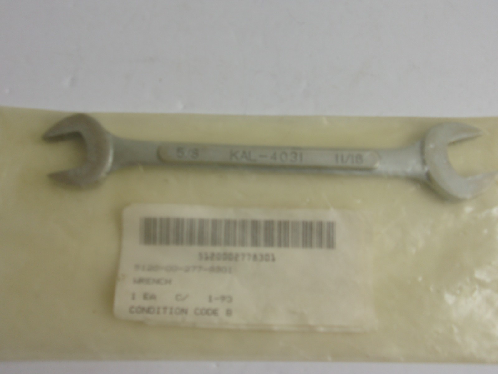 KAL 5/8″X11/16″ Open End Wrench, 4031 Excellent Condition