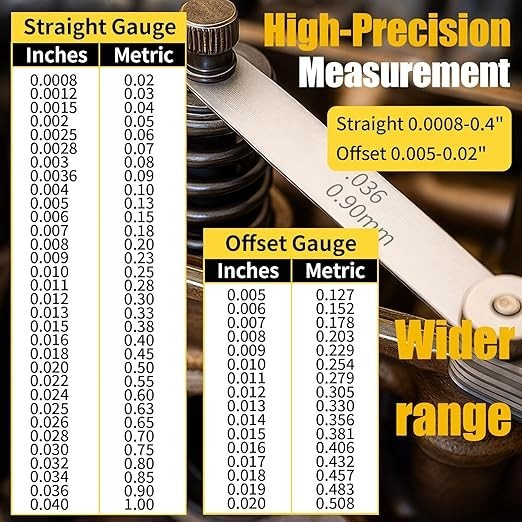 Feeler Gauge Set 2pcs Stainless Steel 32 Straight 16 Offset Blades SAE Metric