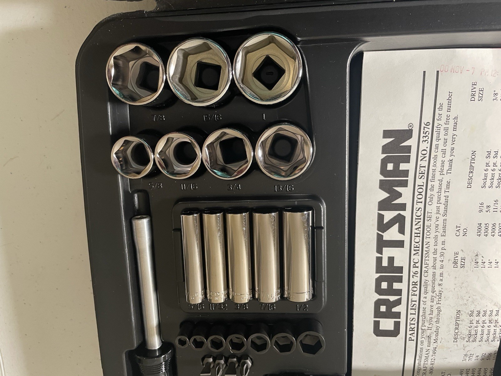 New Sears Craftsman USA Nos 76pc Mechanics Tool Set Socket Ratchet 33576