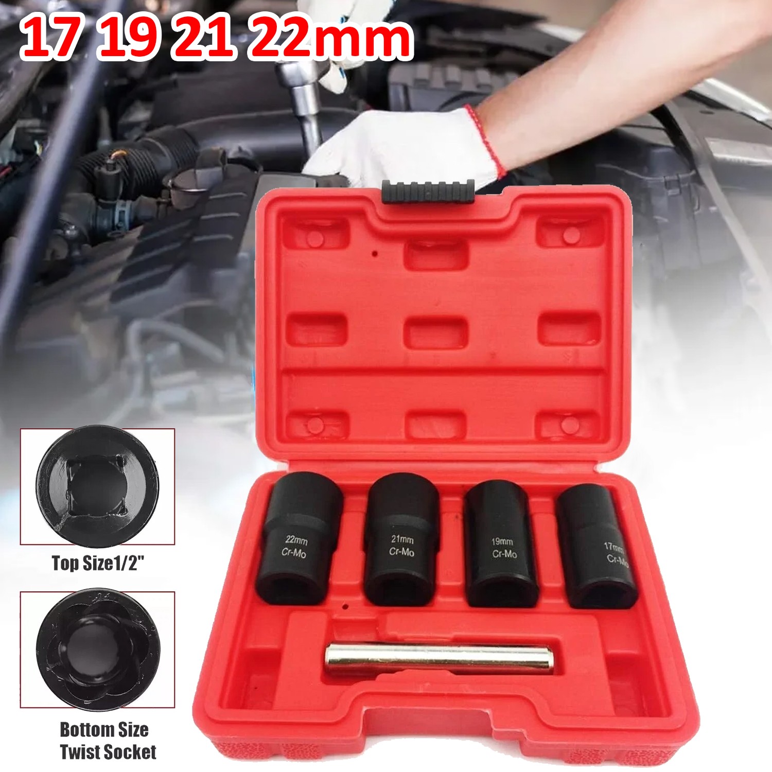 5Pcs Twist Socket 1/2in. Drive For Wheel Lug Nut Damaged Removal and Extractor