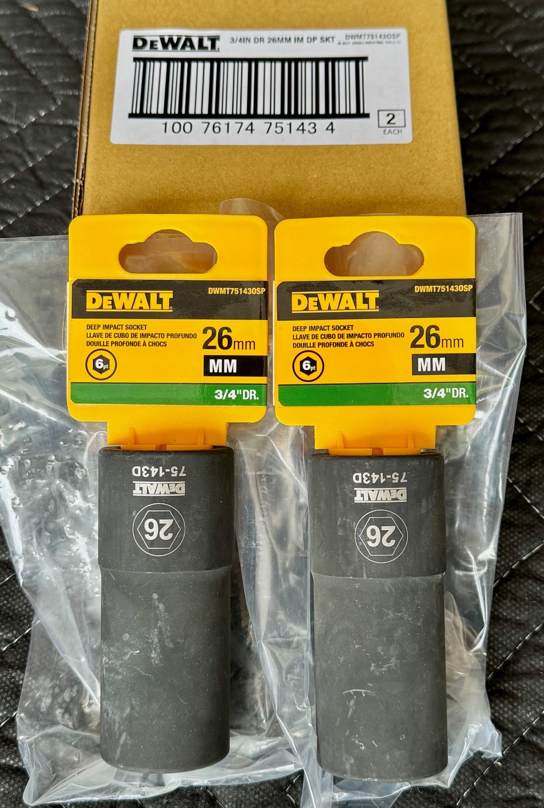 DeWalt 3/4″ Drive Deep Impact Sockets (2 count) 26mm 6pt. NEW