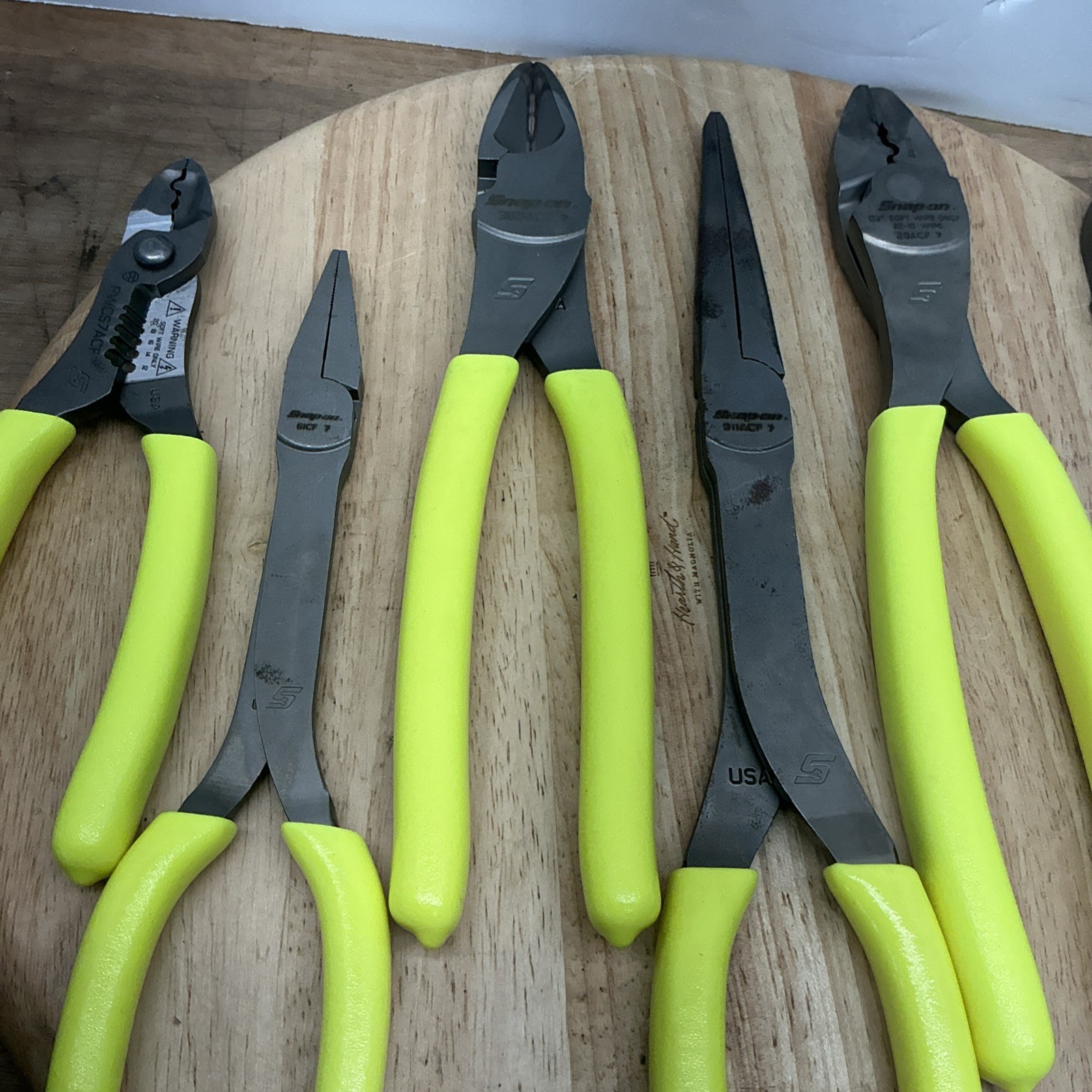 Snap on Tools 6-Piece Hi-Viz Yellow Plier Set Excellent Condition(Q)