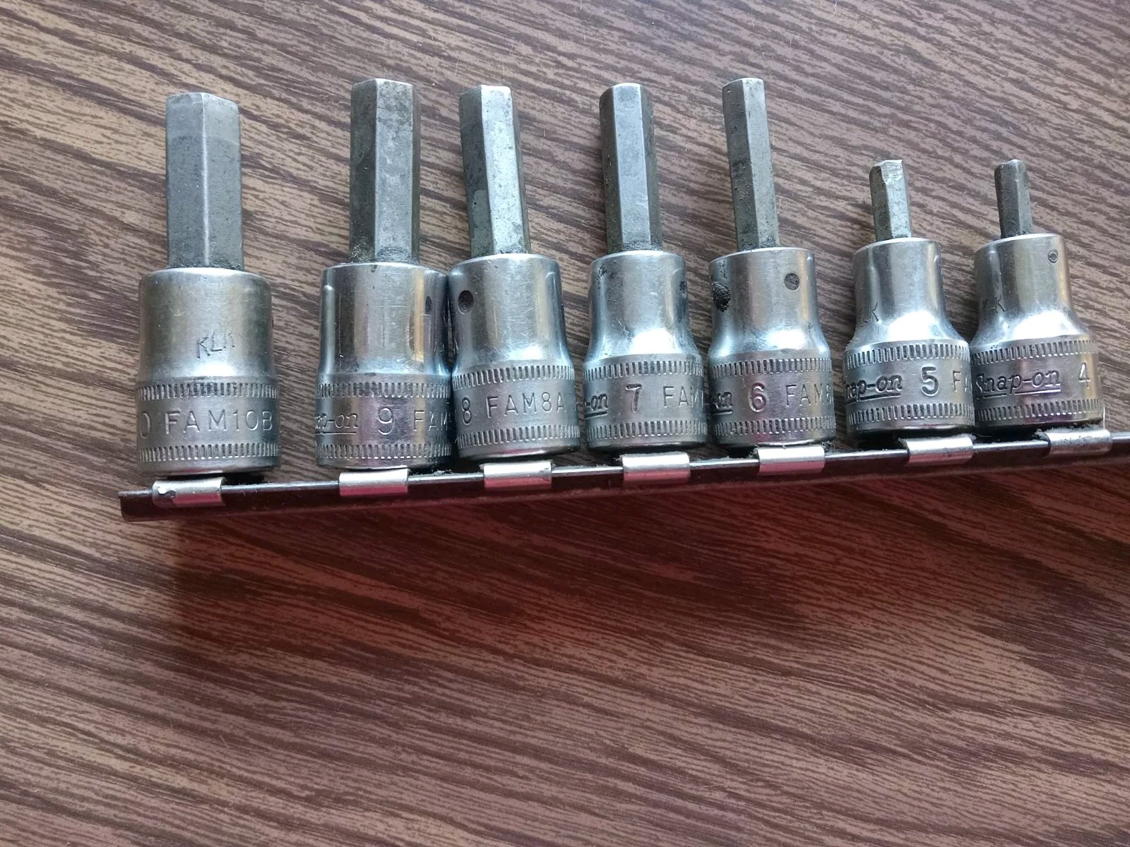 Snap-On FAM4-10 4MM-10MM 3/8″ Drive 7 Piece Metric Hex Bit Driver Sockets USA