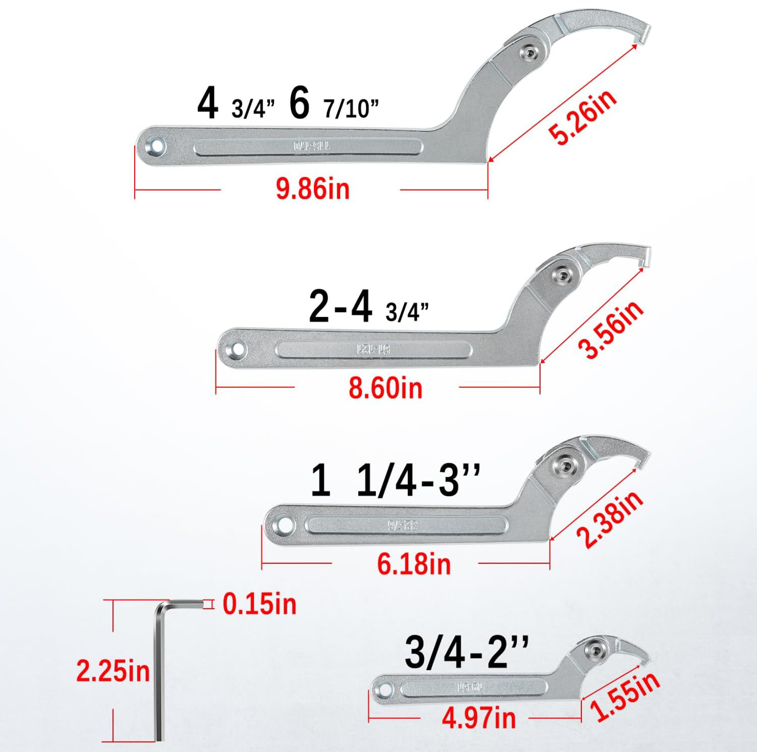 8 Pack Adjustable Hook C Pin Spanner Wrench Tool Set Nut Wrench 3/4″ to 6-1/10″