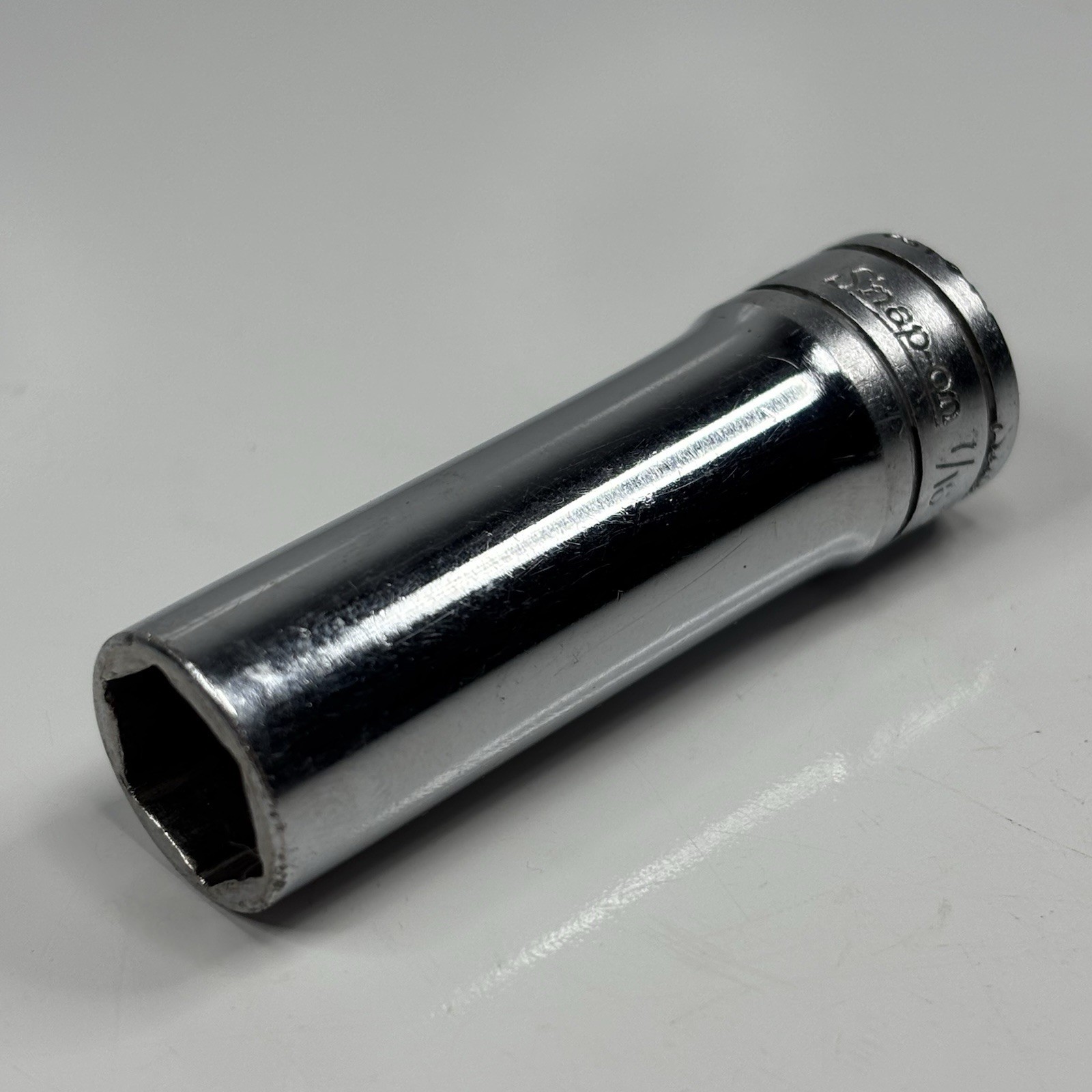 Snap On Tools SFS121 3/8 Drive 6Pt SAE 7/16 Flank Dr Deep Socket USA VTG 1968