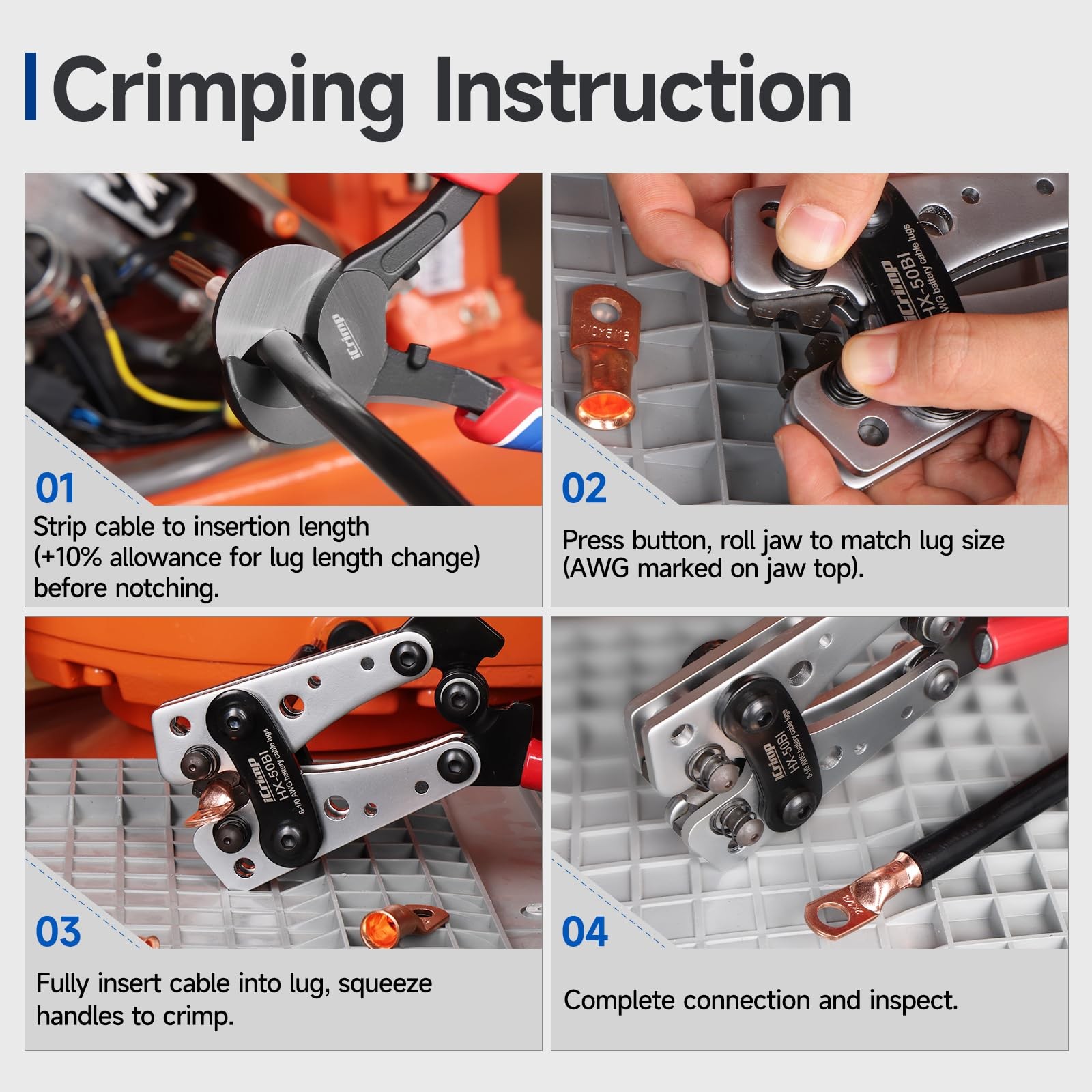 88Piece Cable Lug Crimping Tool Kit AWG 8-1/0 Wire Cutter Stripper Black Silver