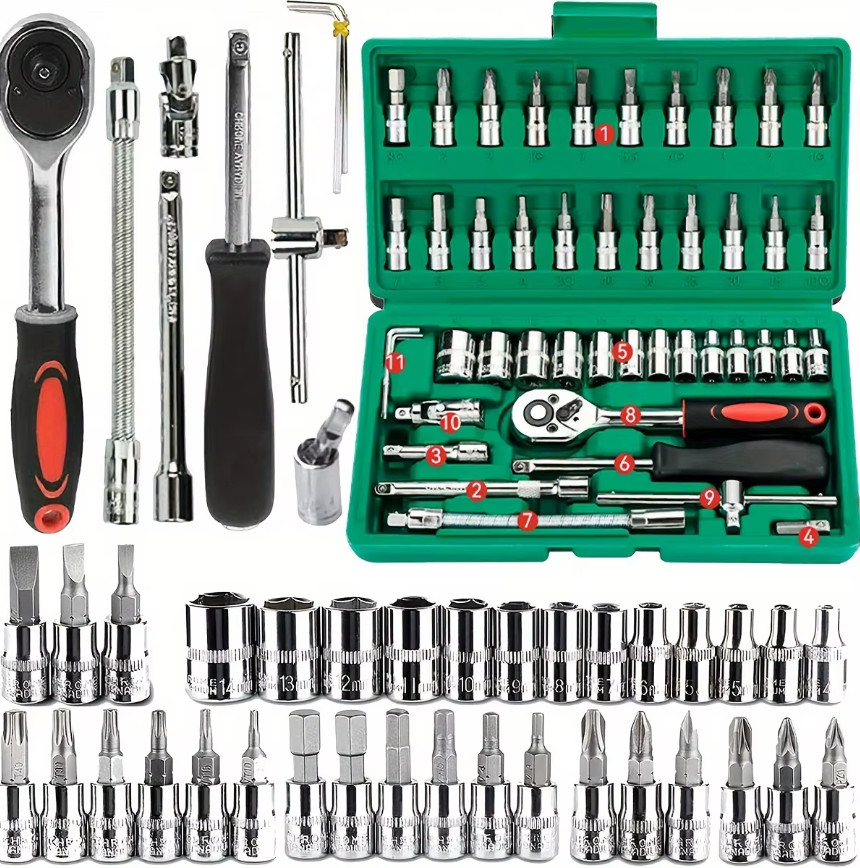 New Tools 46 Pcs Socket Ratchet Wrench Set 1/4″ Dr Screwdriver Repair Tool