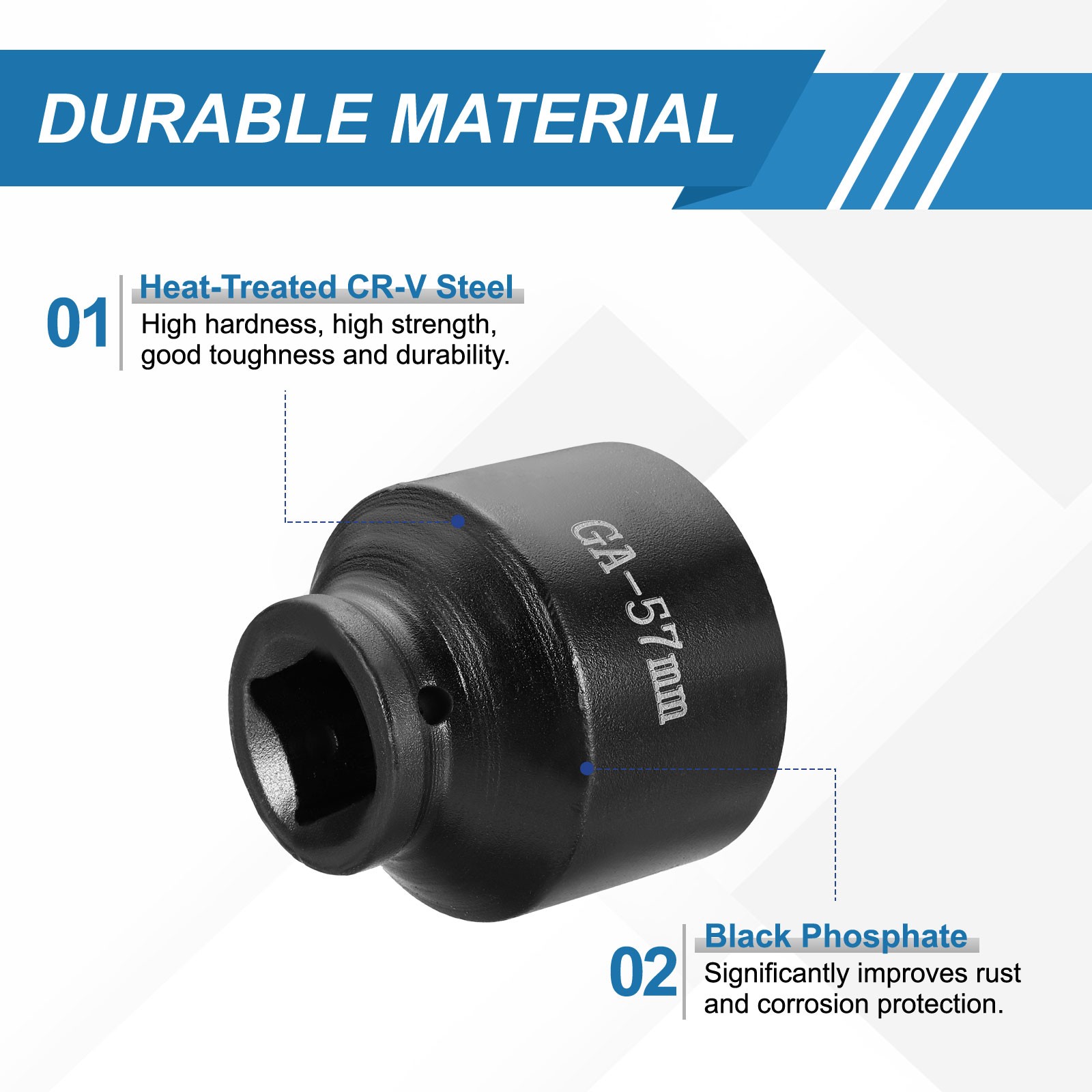 1 Inch Drive 57mm 6 Point Impact Socket Chromium Vanadium Steel