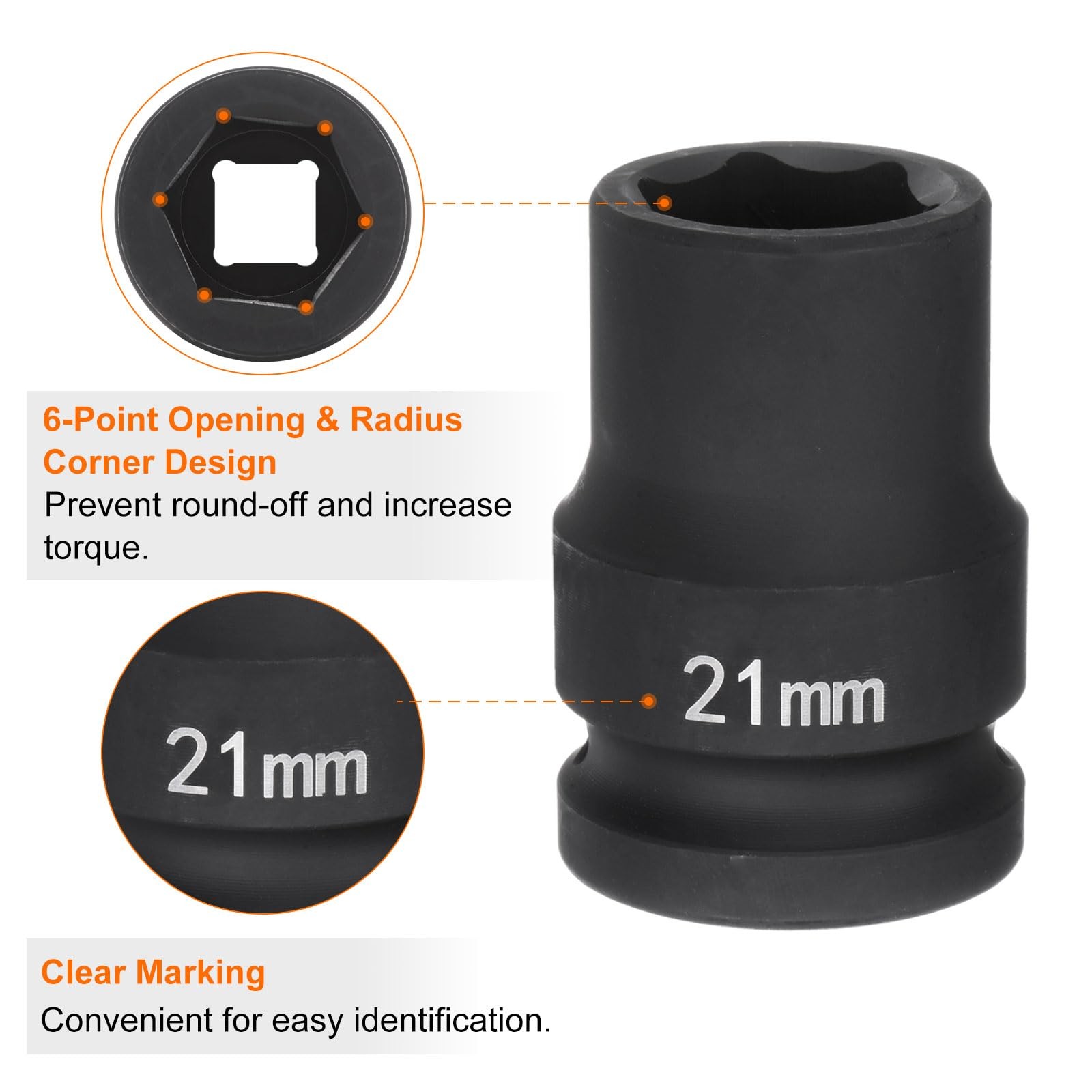 HARFINGTON 6-Point Impact Socket 3/4″ Drive 21mm Metric 40Cr Alloy Steel