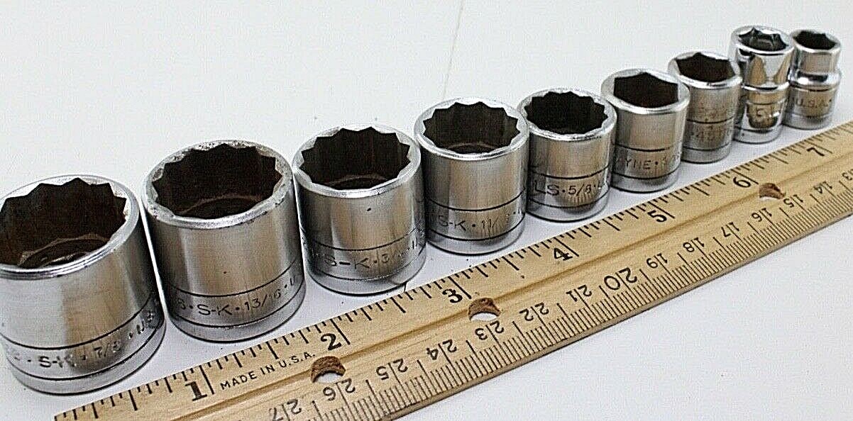 S-K Tools 45128-45112 7/8″-3/8″ 3/8″ Drive 9 Piece 12/6 Point Sockets Set USA