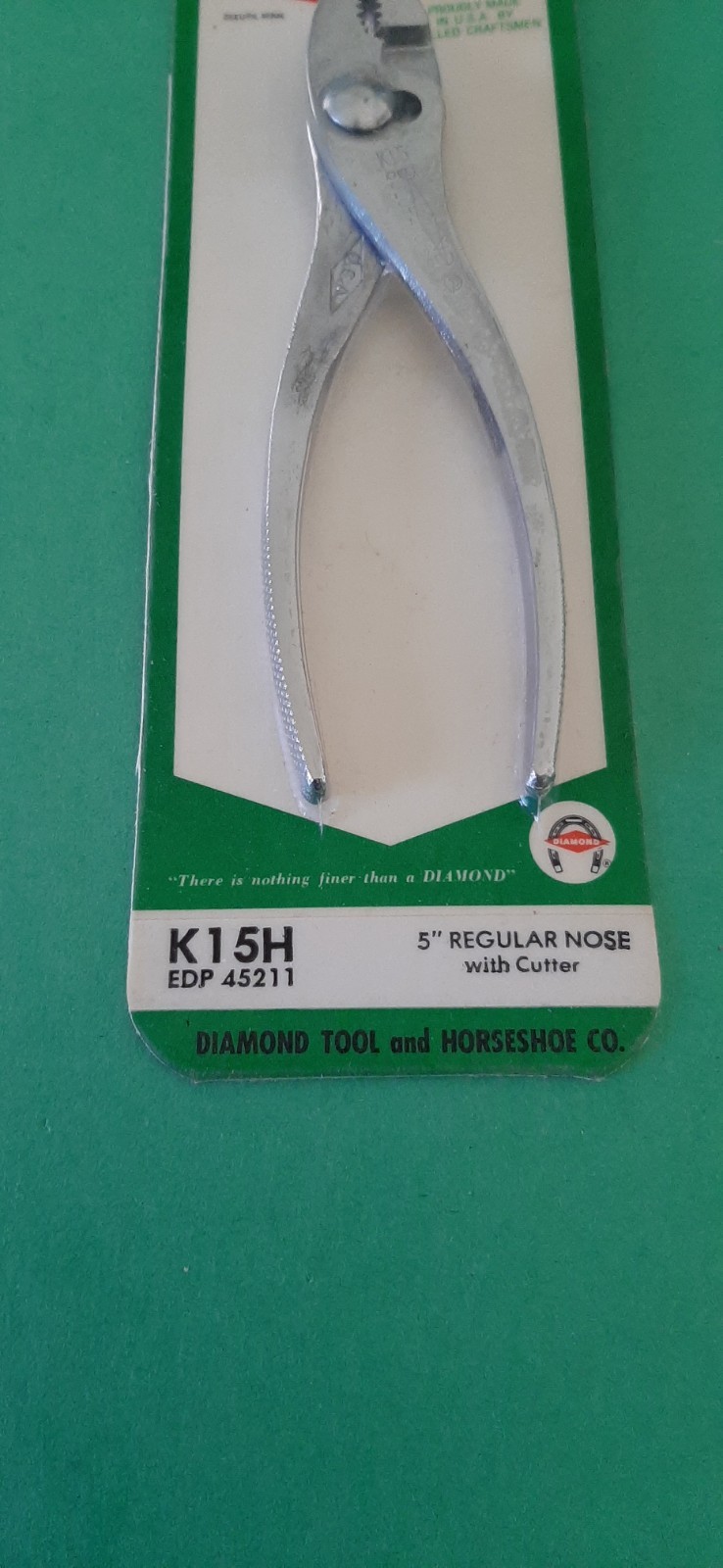 NOS Diamond Horseshoe 5″ Regular Nose w/ Cutter Slip Joint Pliers K15 K15H 4B