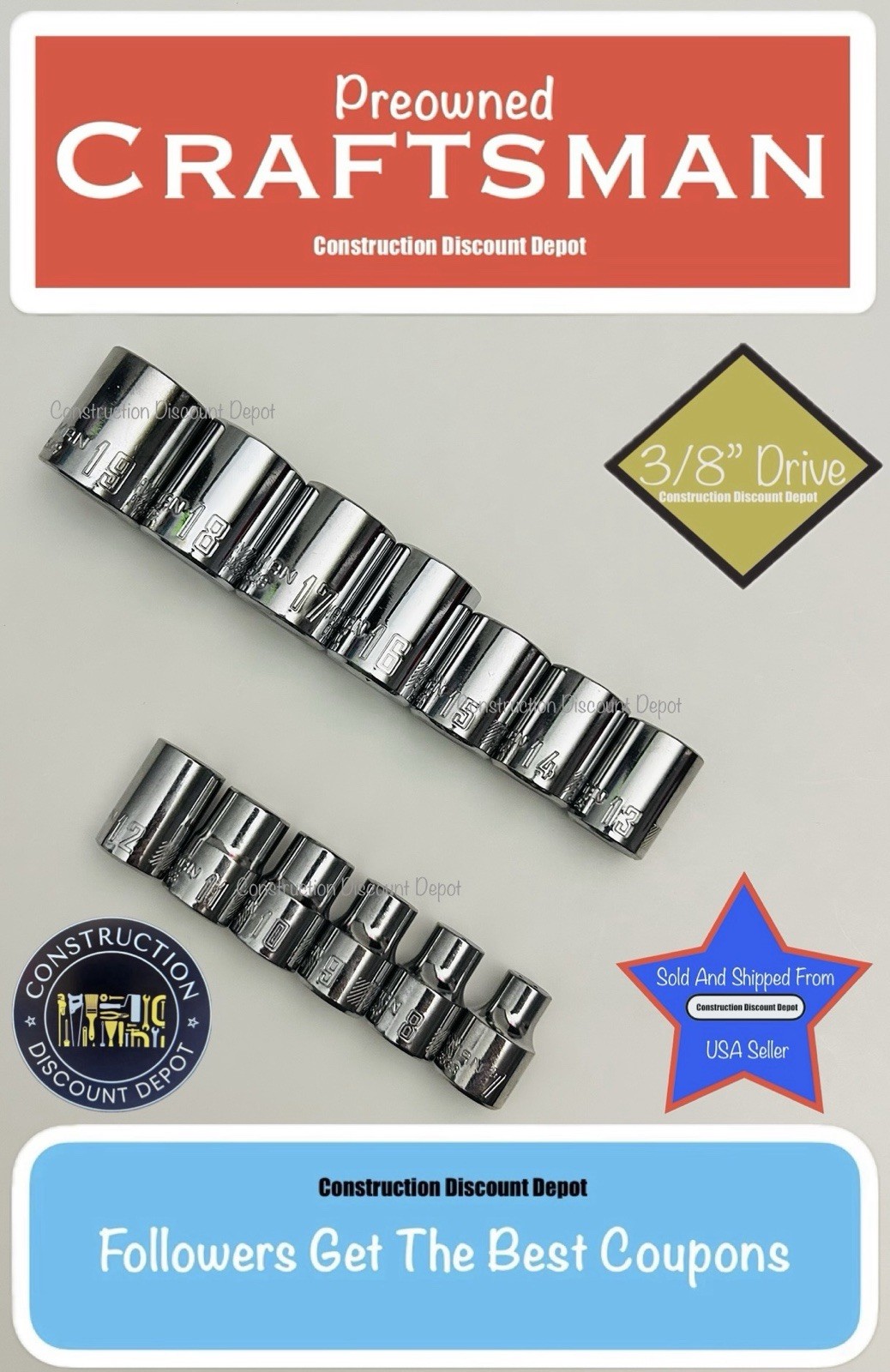 7-19mm CRAFTSMAN 13 Piece 3/8″ Drive 6 point METRIC Shallow Socket Set