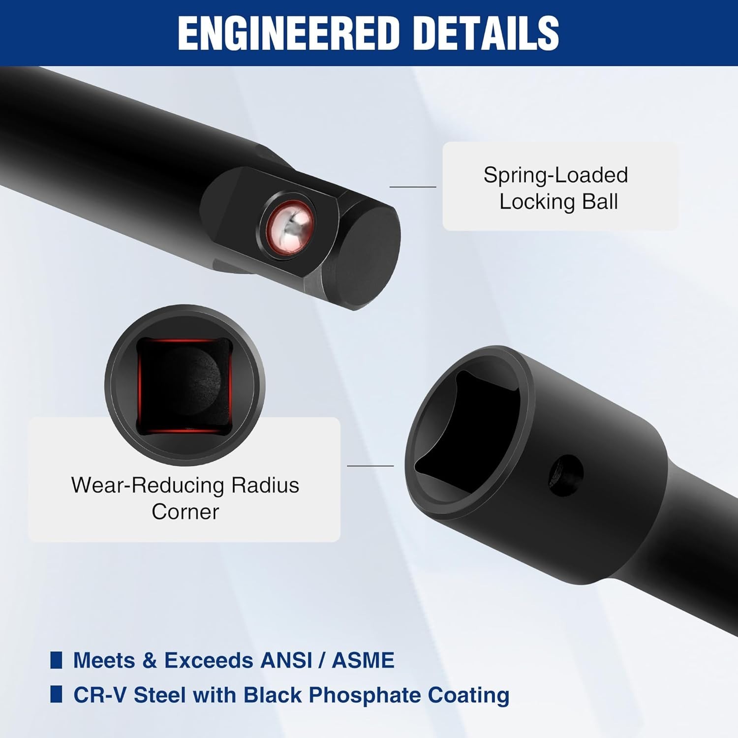 WORKPRO 6-Piece 1/2″ Drive Impact Socket Extension Set, Includes 3″, 6″, 8″ Exte