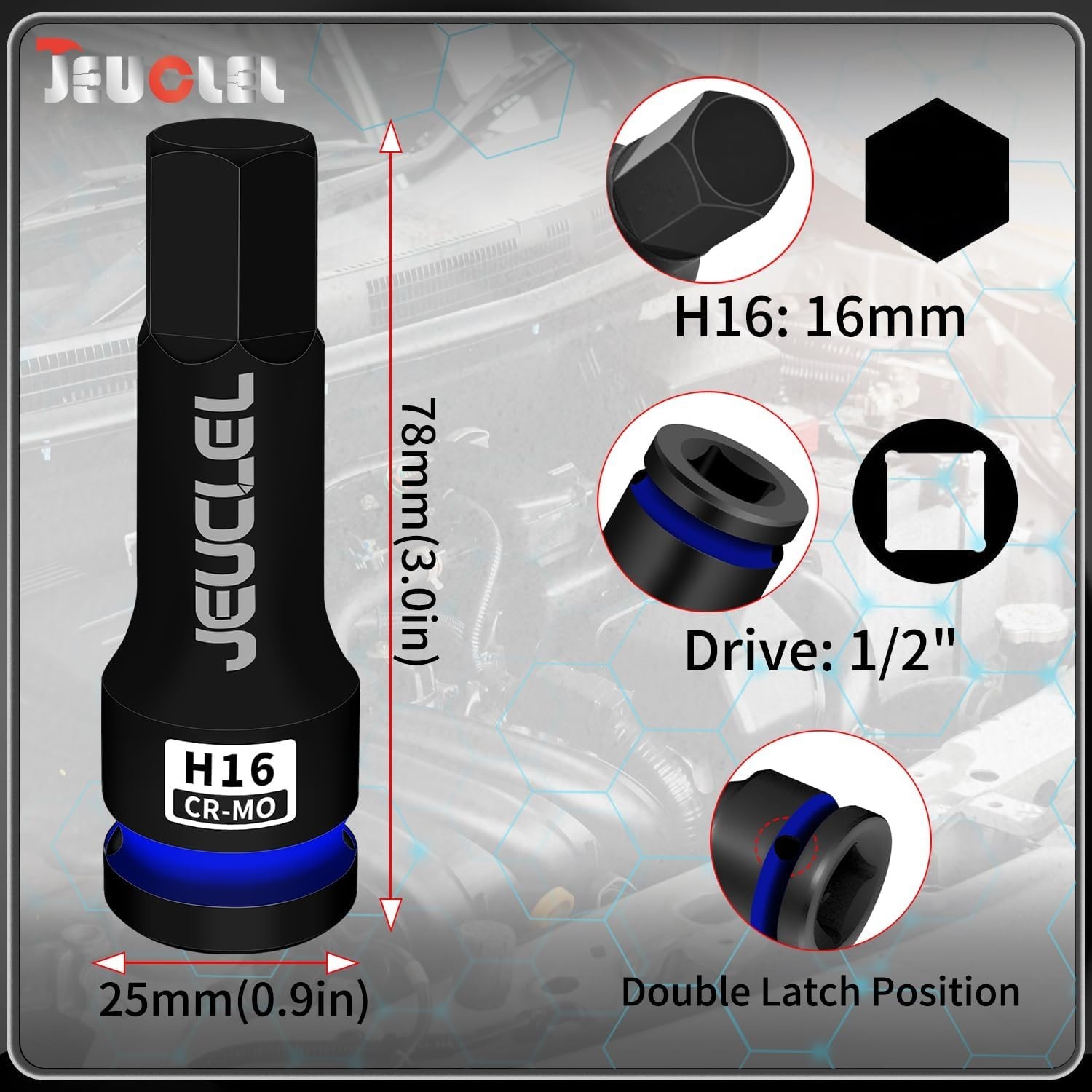16mm Hex Impact Bit Socket, 1/2-Inch Impact Drive Allen Socket, Cr-Mo Steel L…