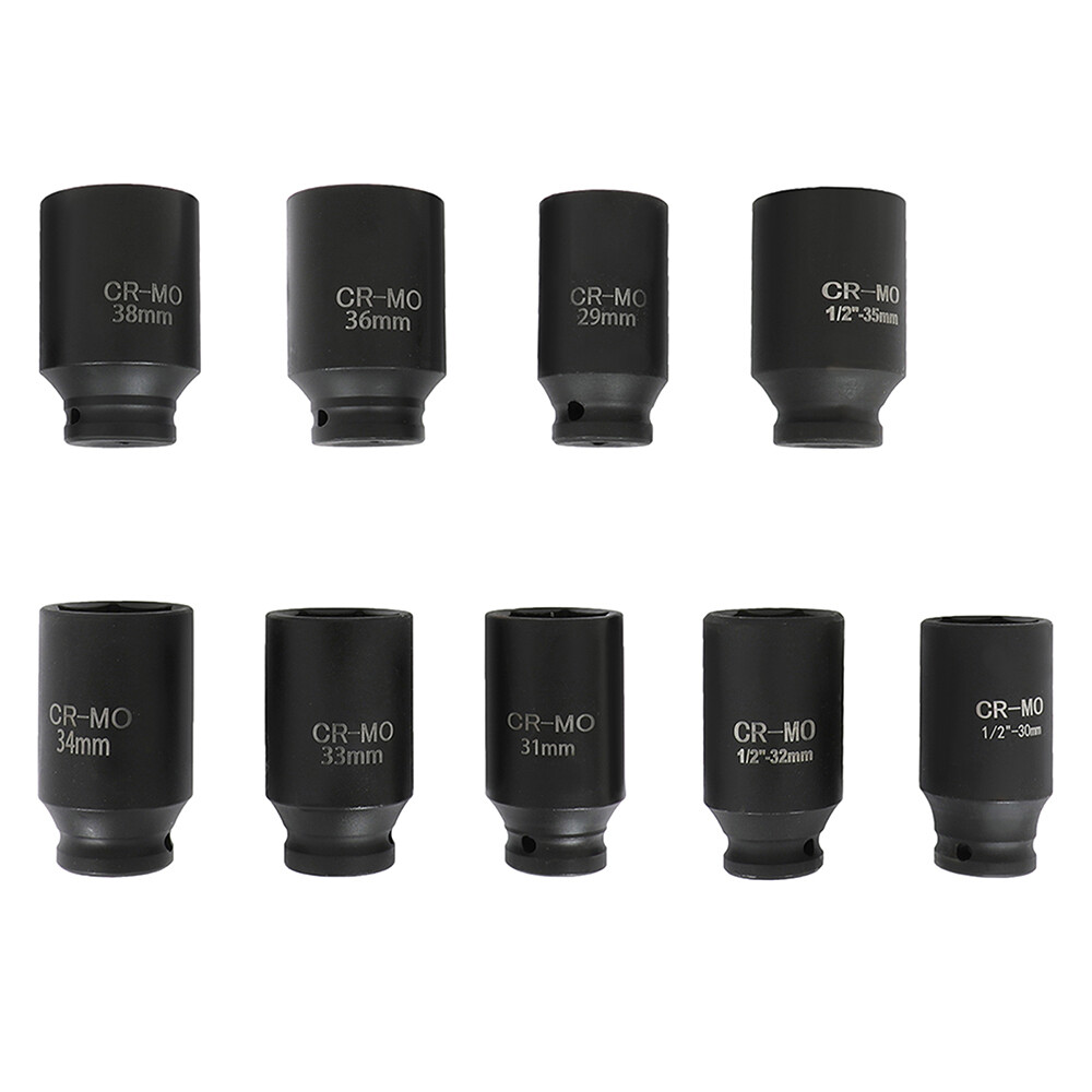 9pcs Deep Impact Socket Set 1/2″ Drive Metric Axle Hub Nut Socket 29-38mm