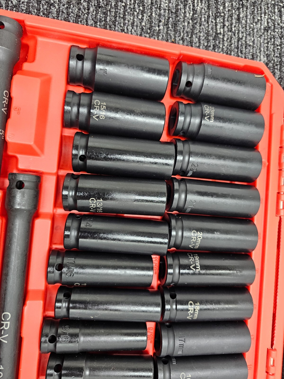Drive Deep Impact 29 Piece Socket CR-V Extension Bar SAE Metric Black Red Case