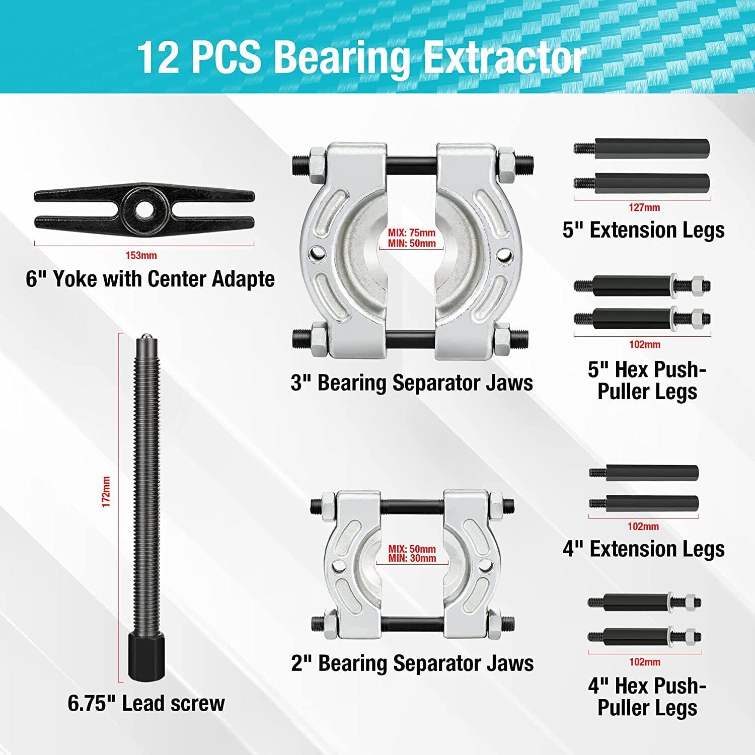 DURATECH 12PCS Bearing Separator Puller Set 5-ton Flywheel Separator Tool Kits