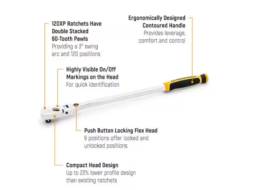 1/4 In. Drive 120XP Dual Material Handle Locking Flex Head Ratchet 9 In.