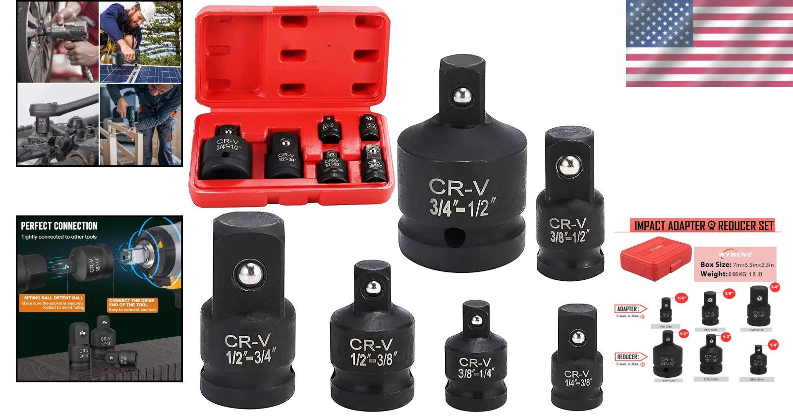 Versatile 6-Piece Socket Reducer & Adapter Set for Impact Wrenches & Drivers