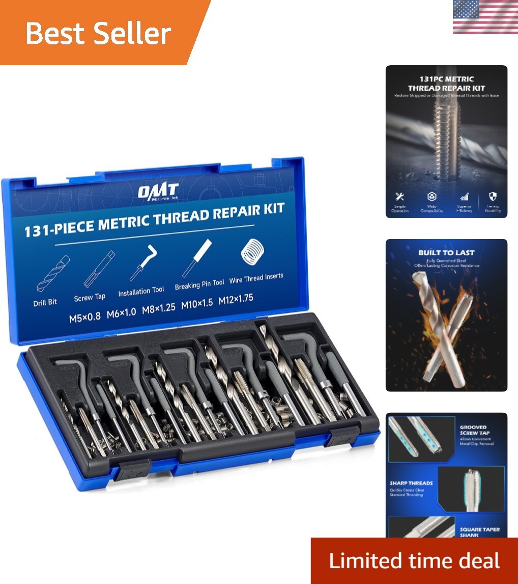 Portable Thread Repair Kit – 110 Inserts with HSS Drill Bits and Tools Included
