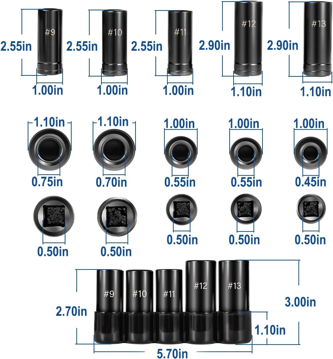 71670 Tap Socket Set For 1″ ,5/8″, 11/16″, 3/4″, 7/8″ Taps(16mm-25mm) 1/2″ Drive