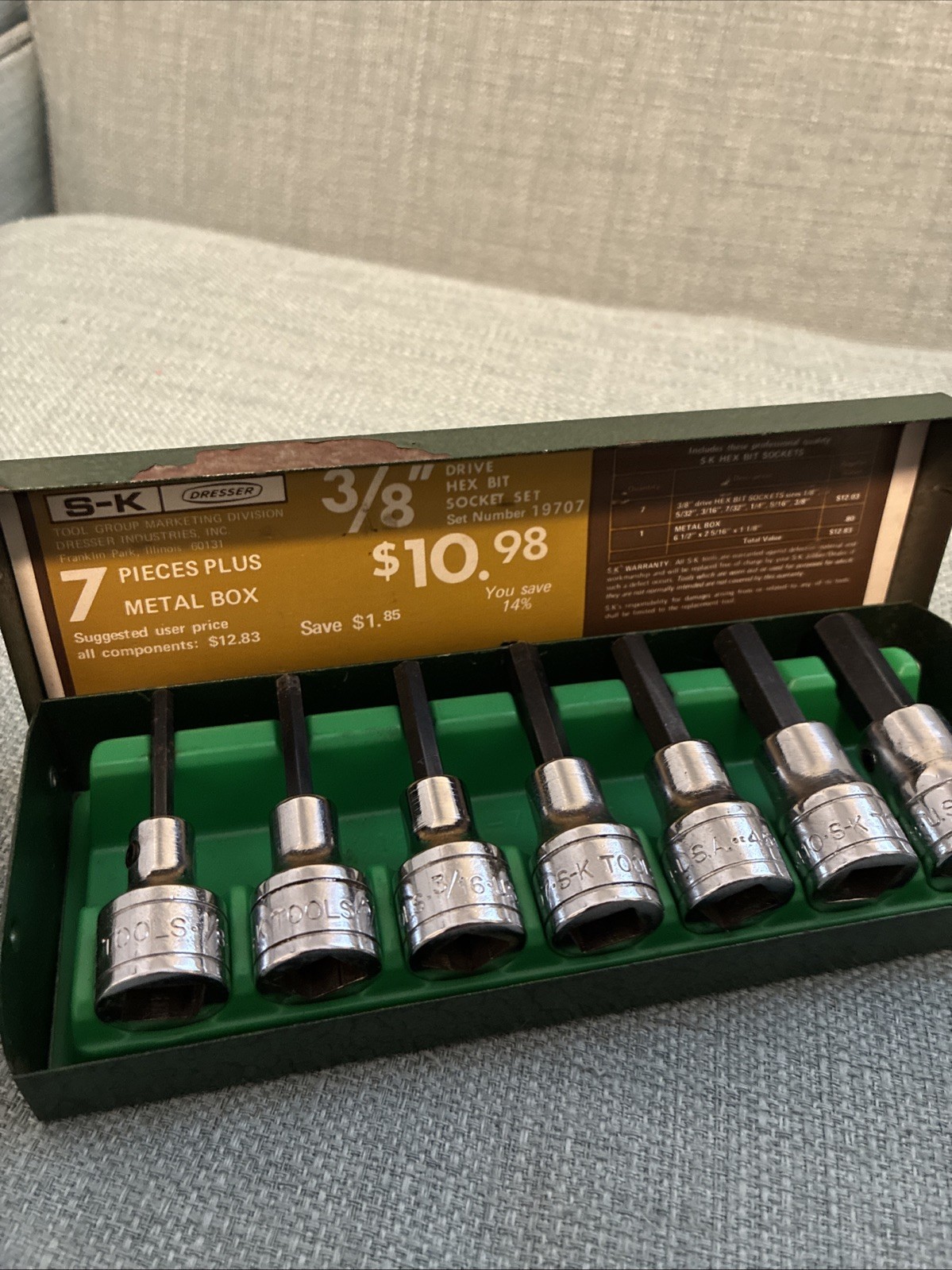 VTG S-K Tools USA 7pc 3/8 Drive SAE Hex Bit Socket Set in Metal Case 1/8″-3/8″