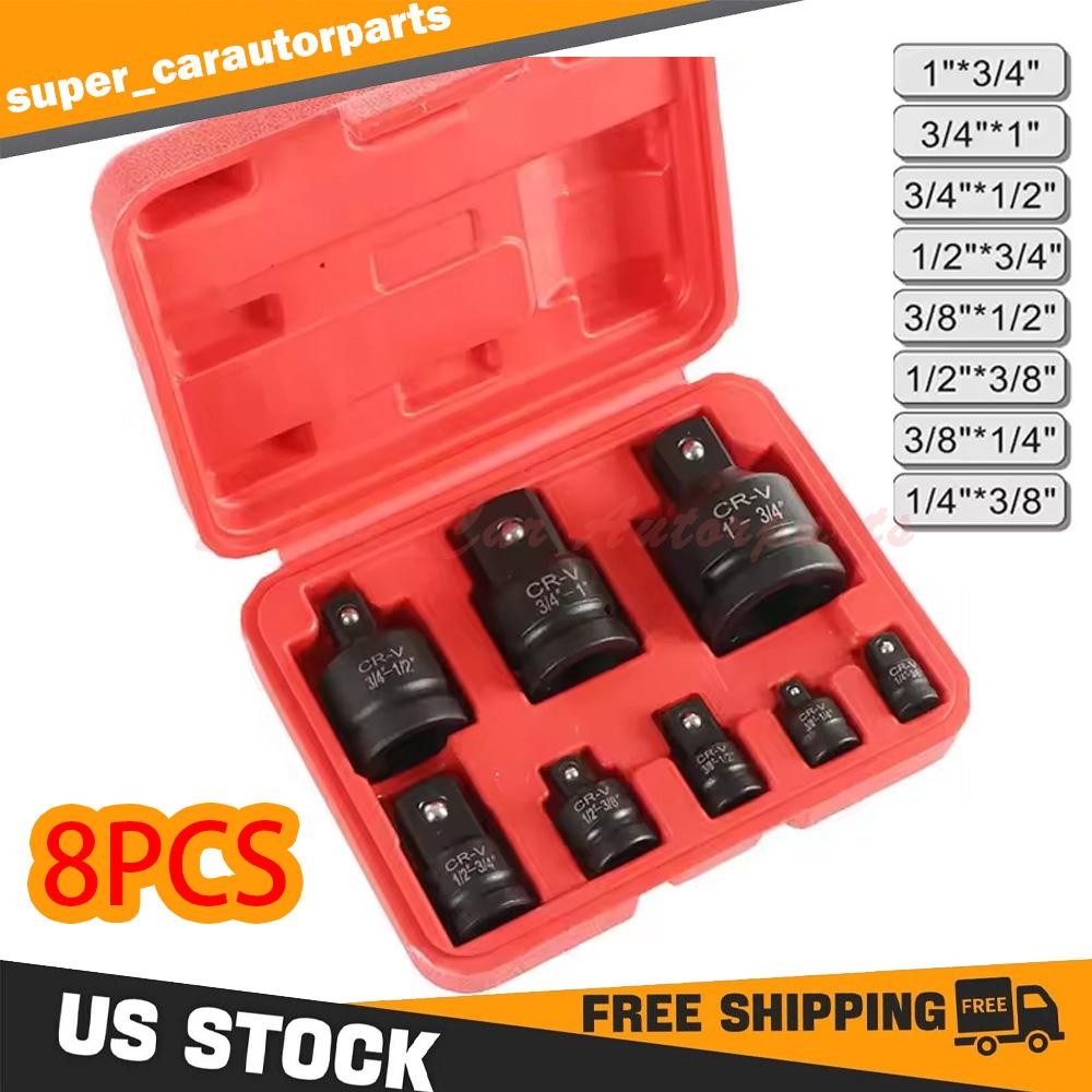 8Pcs Impact Socket Reducer Adapter Set Convertor Adaptors 1/4″ 3/8″ 1/2″ 3/4″ 1″