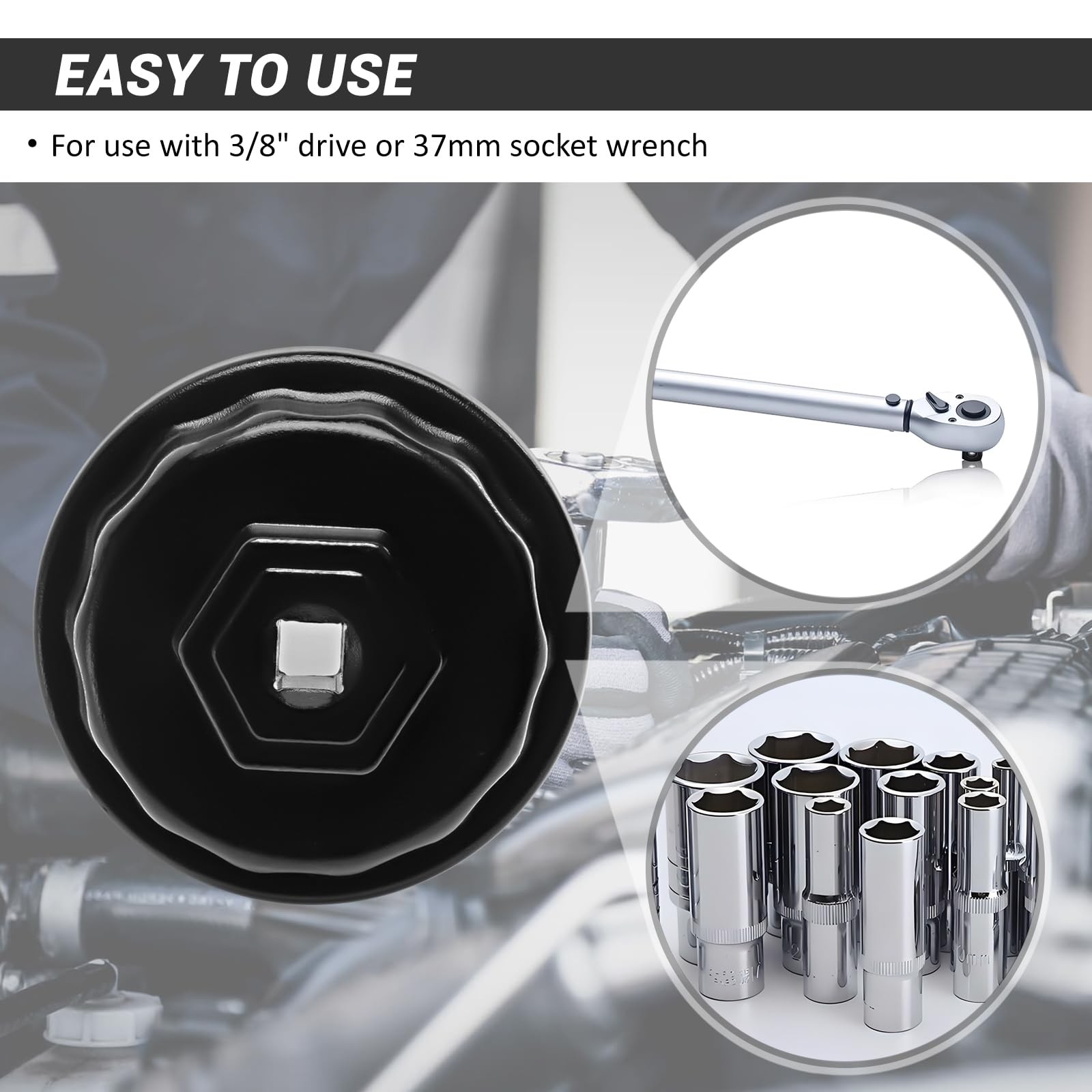 ELECHOI 64mm Oil Filter Wrench Removal Tool Socket, 14 Flutes/4 4 Slot, Black