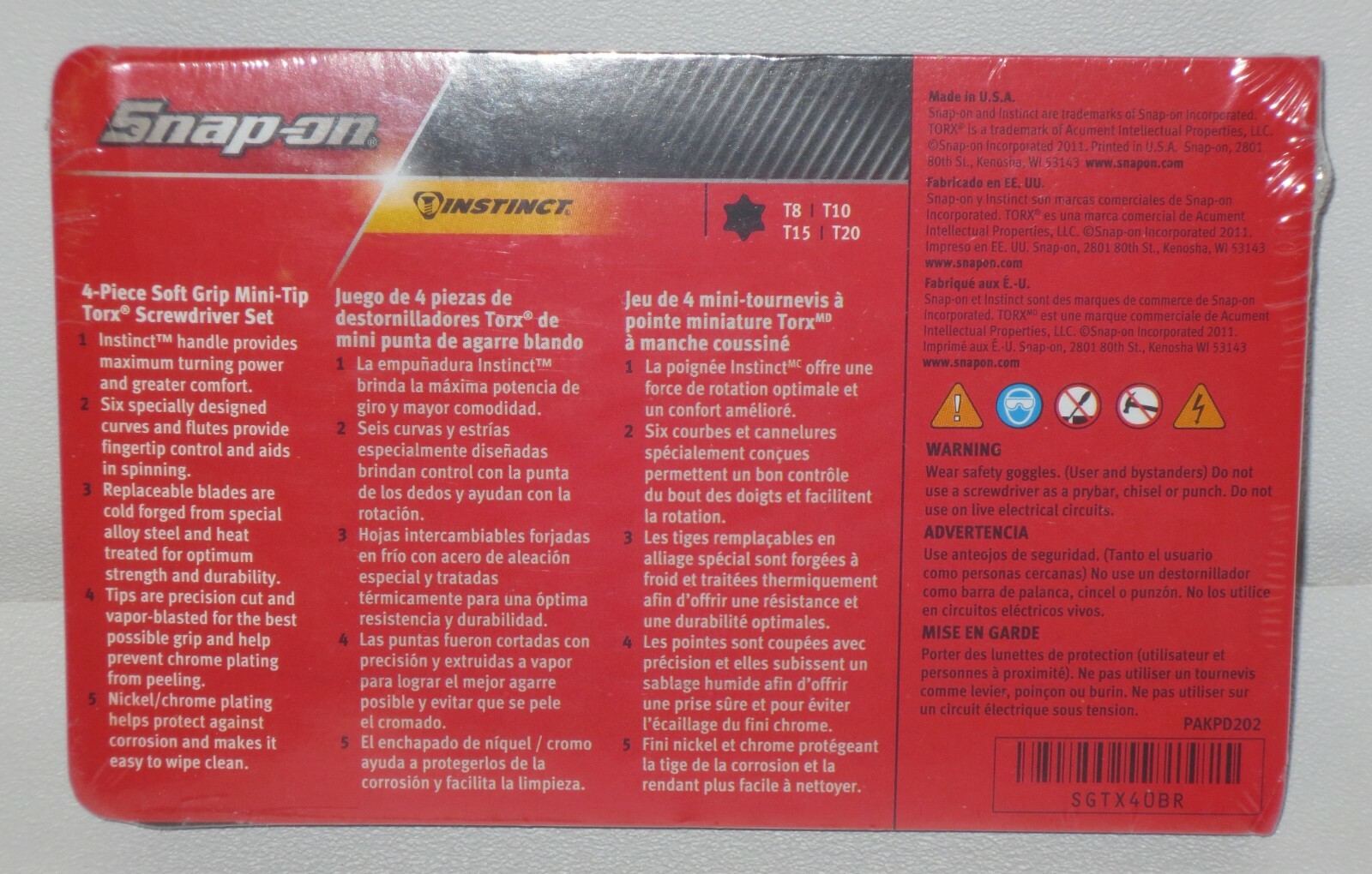 NEW* Snap-on Torx Set SGTX40BR *RED SOFT HANDLES* Mini Torx BRAND NEW & SEALED!