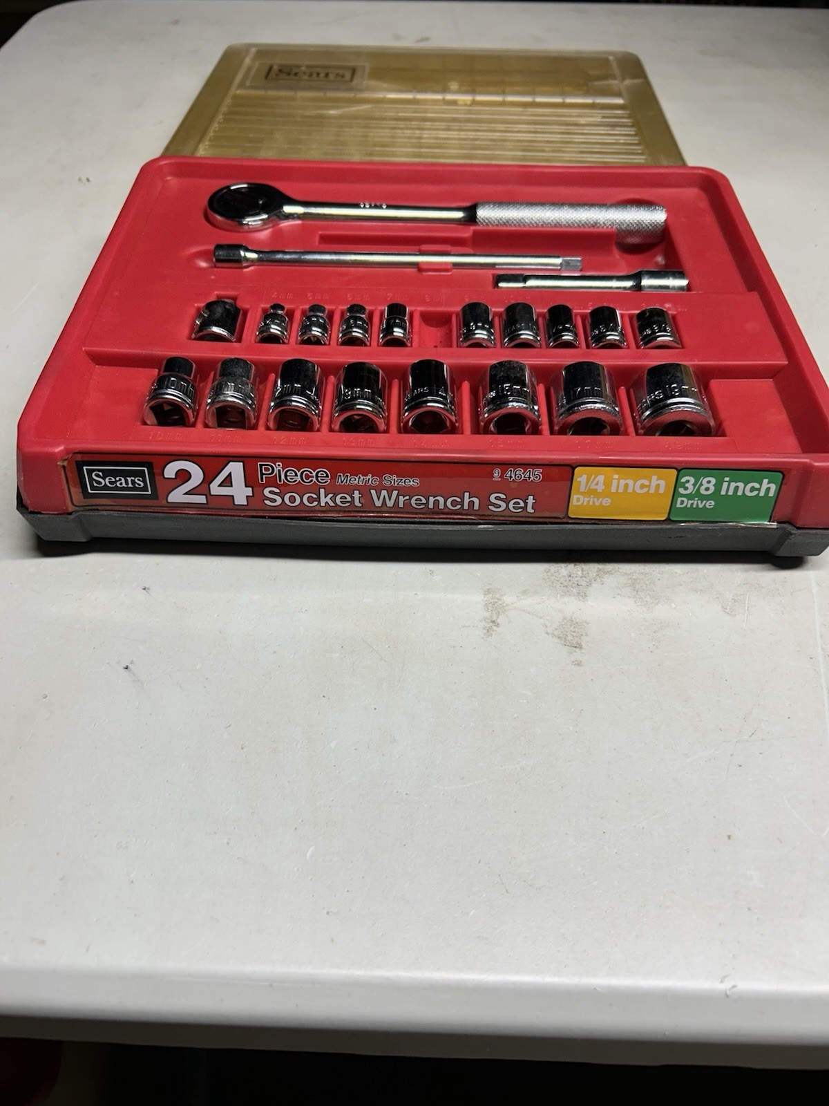 VTG 24pc Sears Socket Wrench Set #4645 1/4” & 3/8” Drive Metric & Some Standard