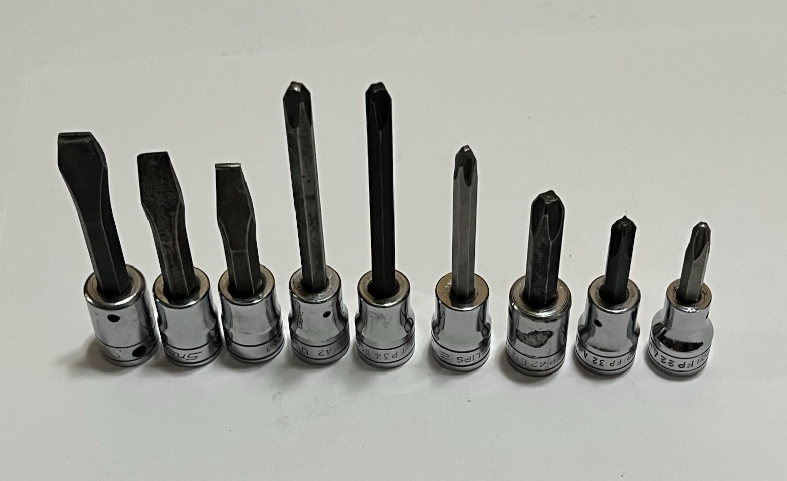 Snap On 3/8 Drive Drag Link Flat Tip and Phillips Socket Driver Set 9 pc USA