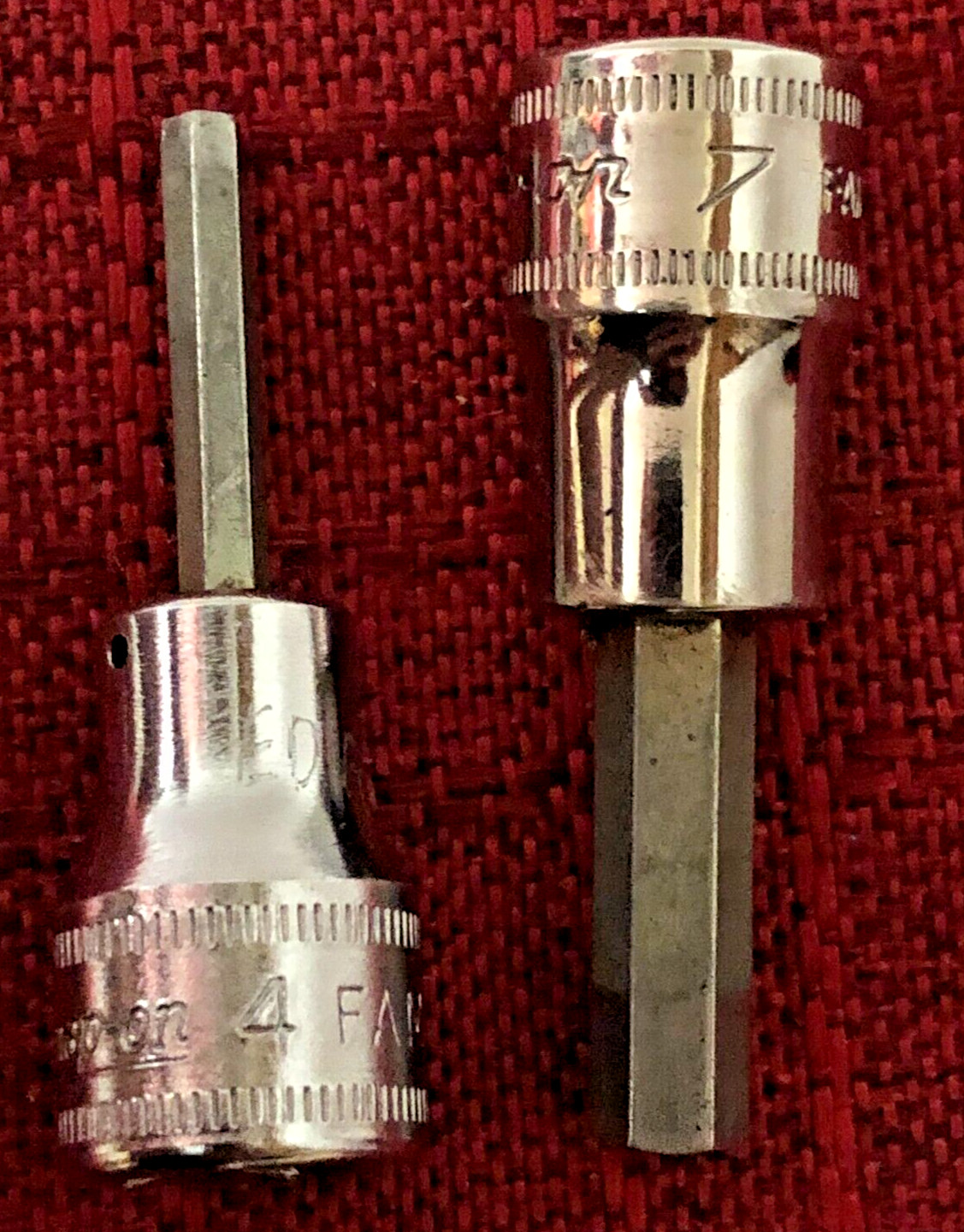 Snap On FAM4A & FAM7E Metric 4&7mm Chrome Hex Bit Socket 3/8″dr 2″L Good 8.5/10