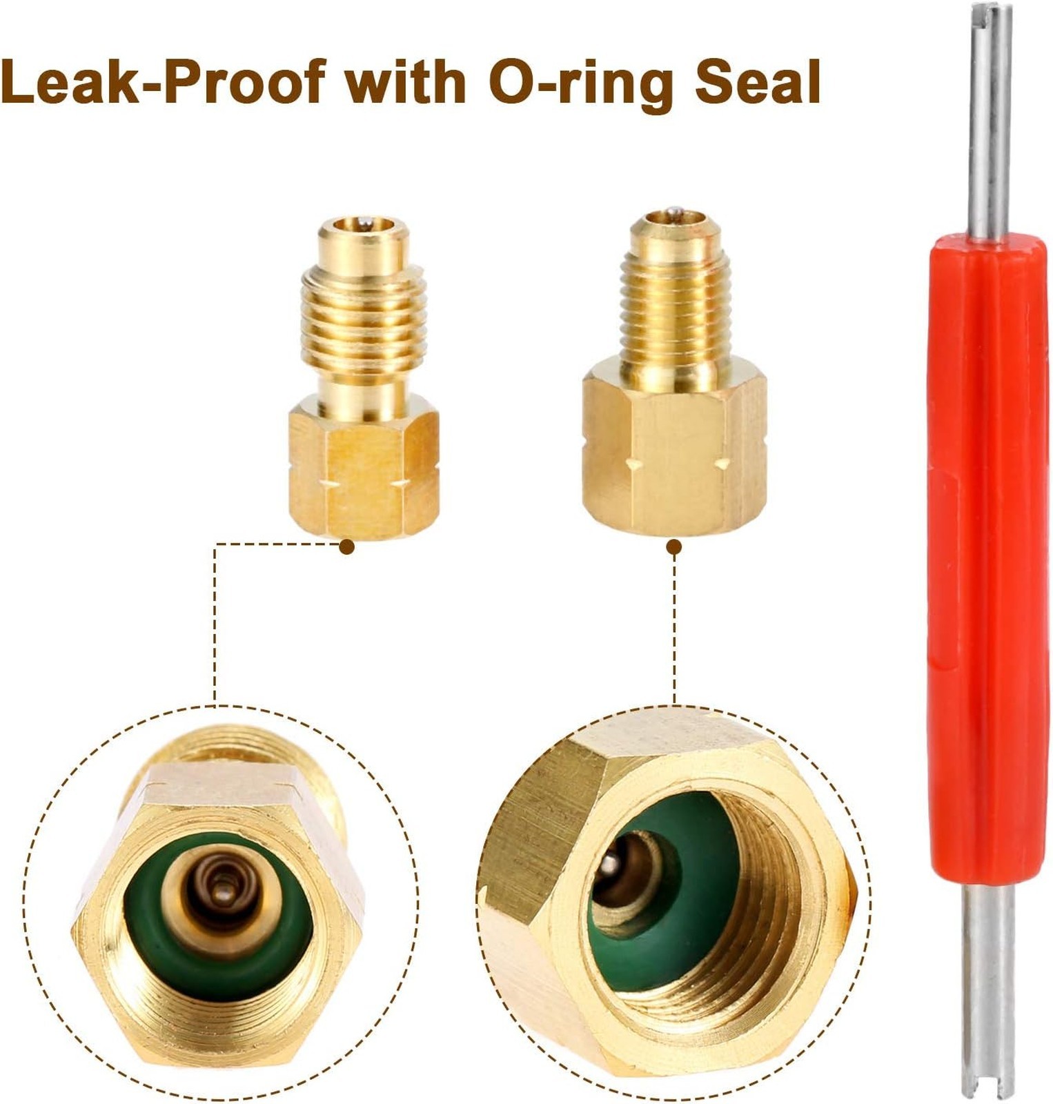 R1234yf Adapter with Valve Core Brass Conversion Kit 1/4 Inch SAE Female FL to