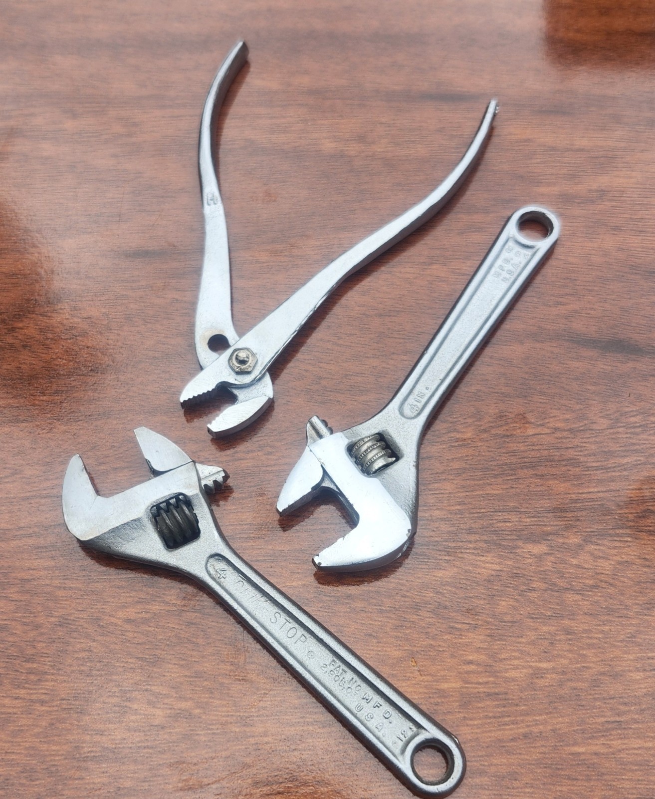 Vintage Proto 4″ Tools. 2- Adjustable Wrenches + 1- Slip-Joint Pliers USA