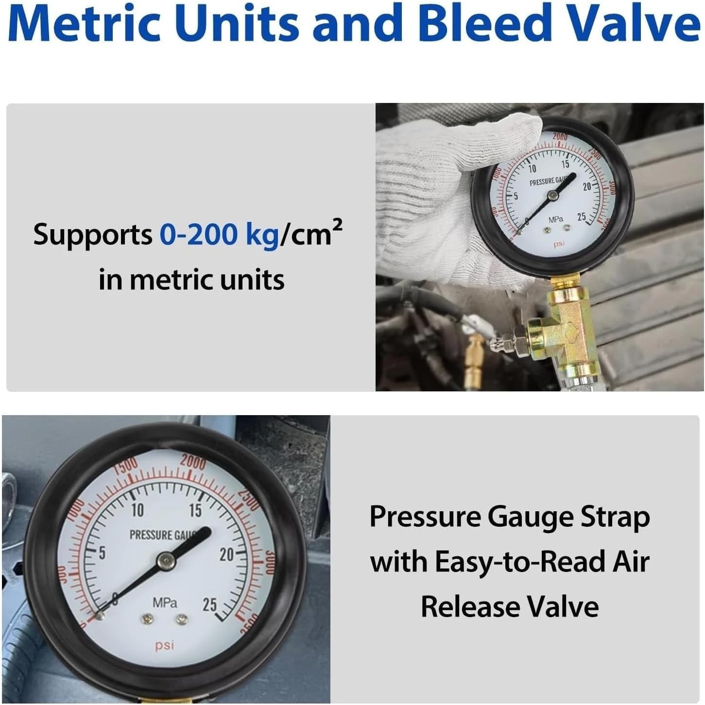Brake Pressure Tester, Universal Brake Pressure Gauge 0-3500PSI for Gasoline Car